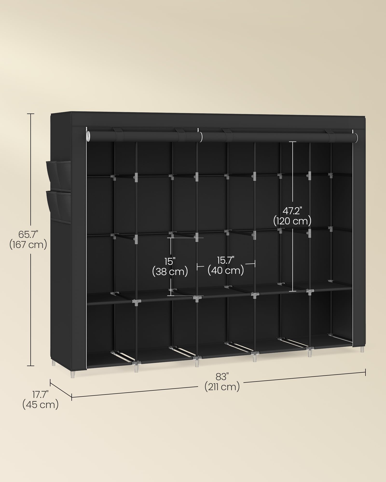 SONGMICS Portable Clothes Wardrobe - 5 Hanging Sections | Ink Black | Steel Frame 6