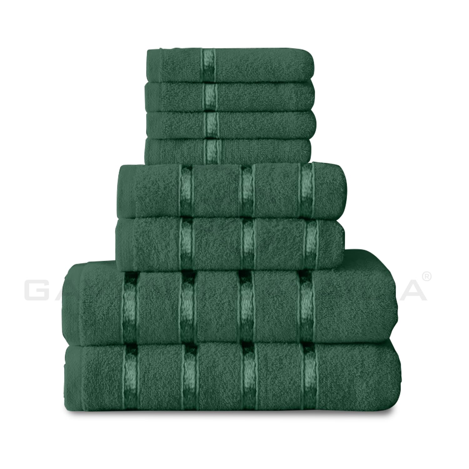 GC GAVENO CAVAILIA 8 Piece Towel Set - 450 GSM Quick Dry Cotton | Dark Green 8