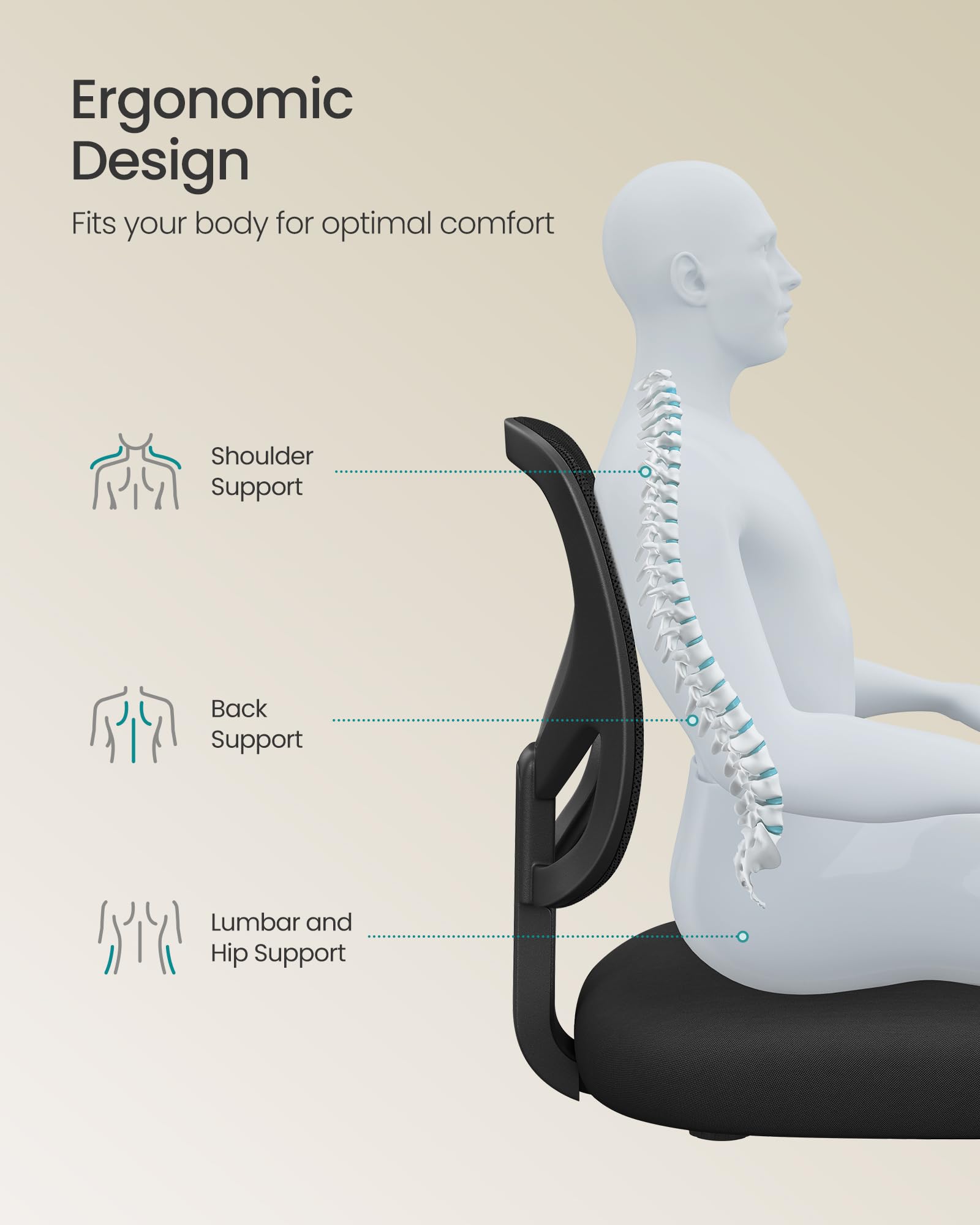 SONGMICS Drafting Stool Chair - Adjustable Height 55-75 cm, 120 kg Capacity, Ergonomic Footrest | Black 6
