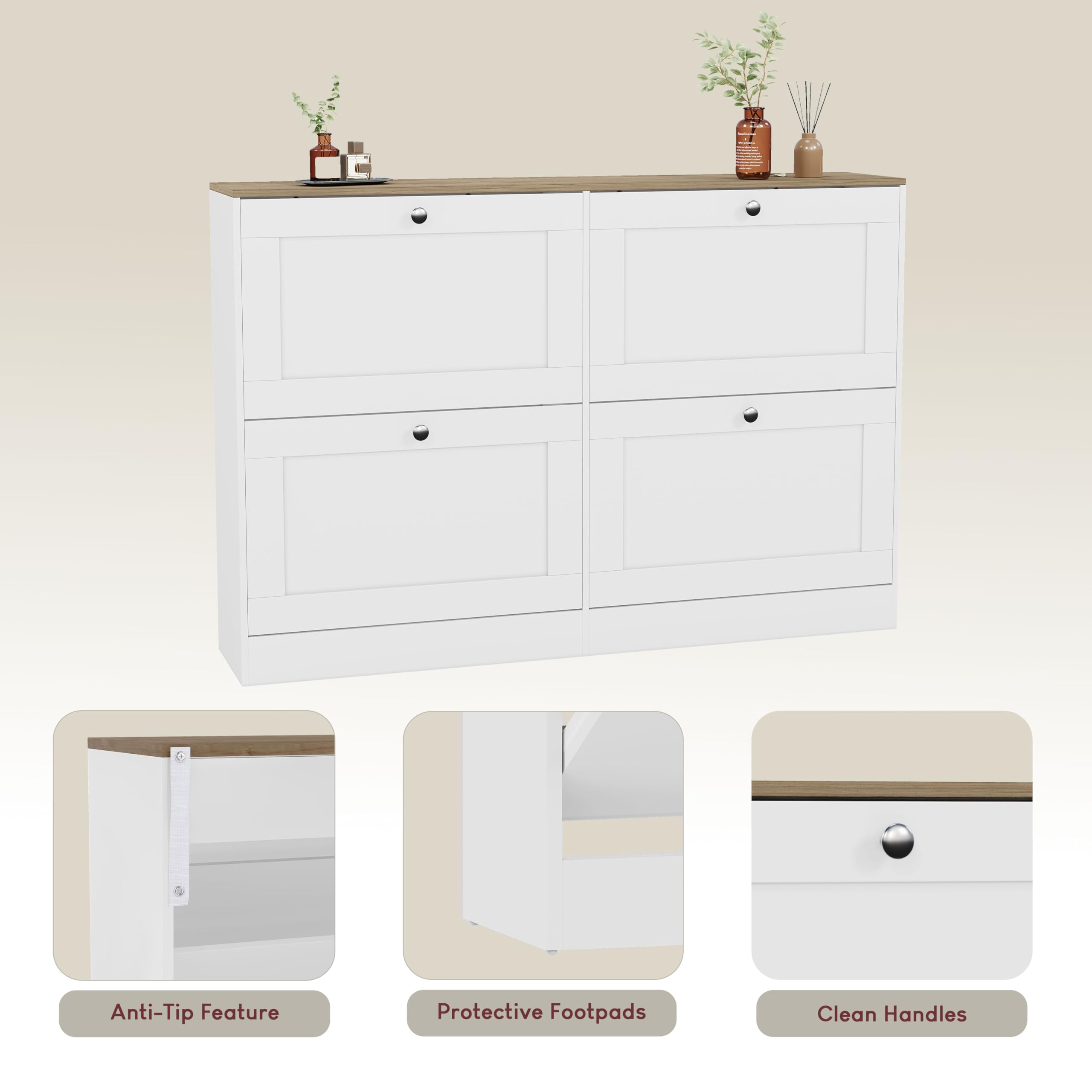 Vida Designs 4 Drawer Shoe Cabinet - White & Oak | Compact, Space-Saving Storage | 80 H x 105 W cm 5