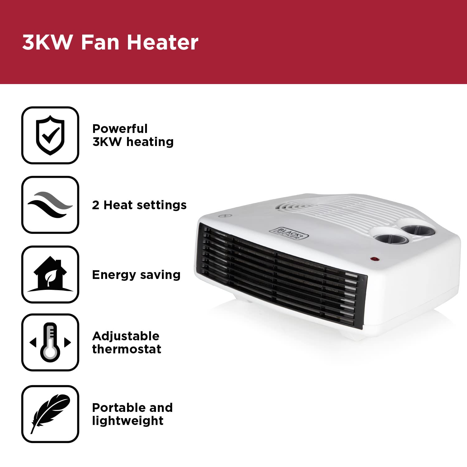 BLACK+DECKER Fan Heater with Climate Control - 3kW Power | 15-35°C Range | Portable