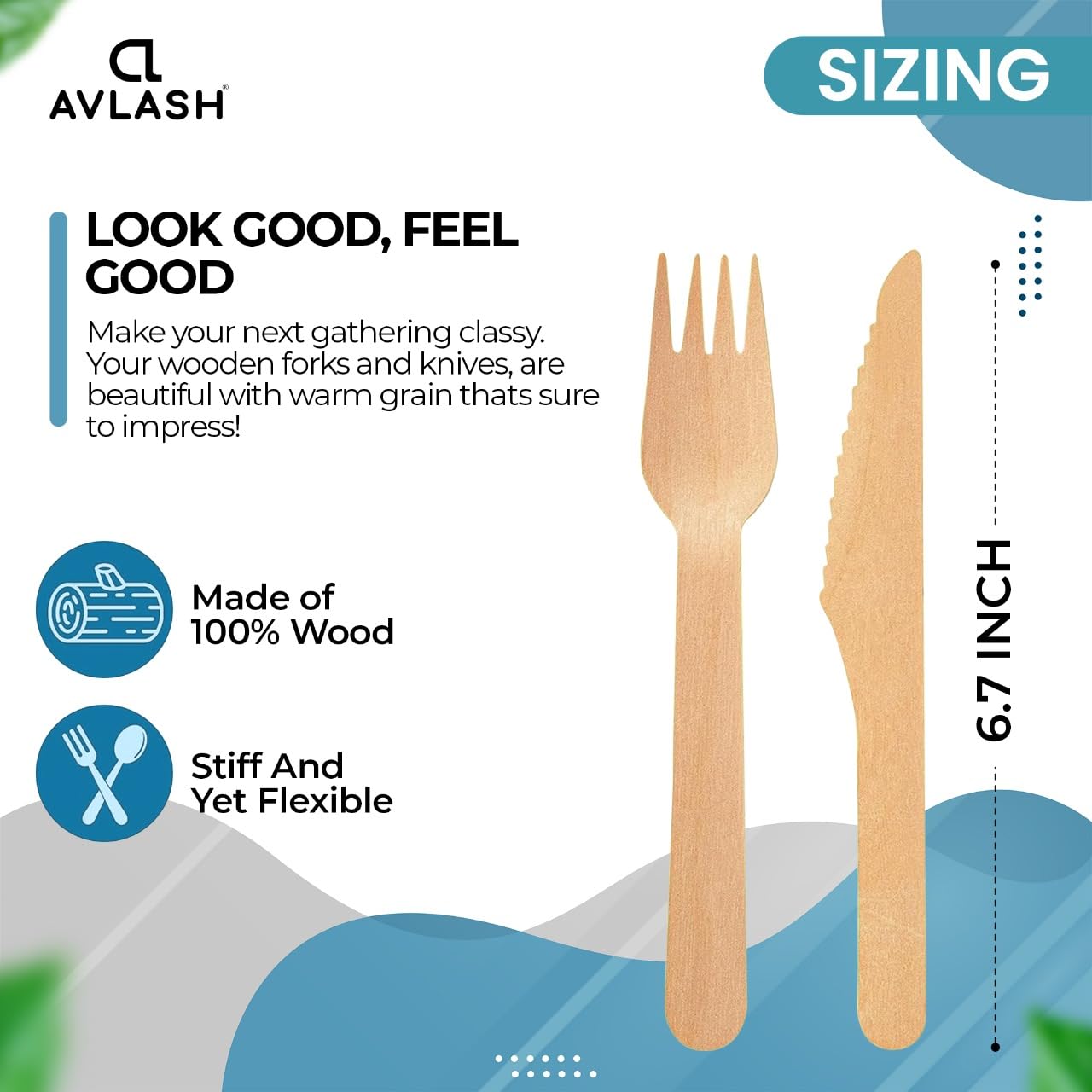 AVLASH Wooden Disposable Knives - Pack of 200, 6.25 Inch, Biodegradable Birchwood Cutlery 3
