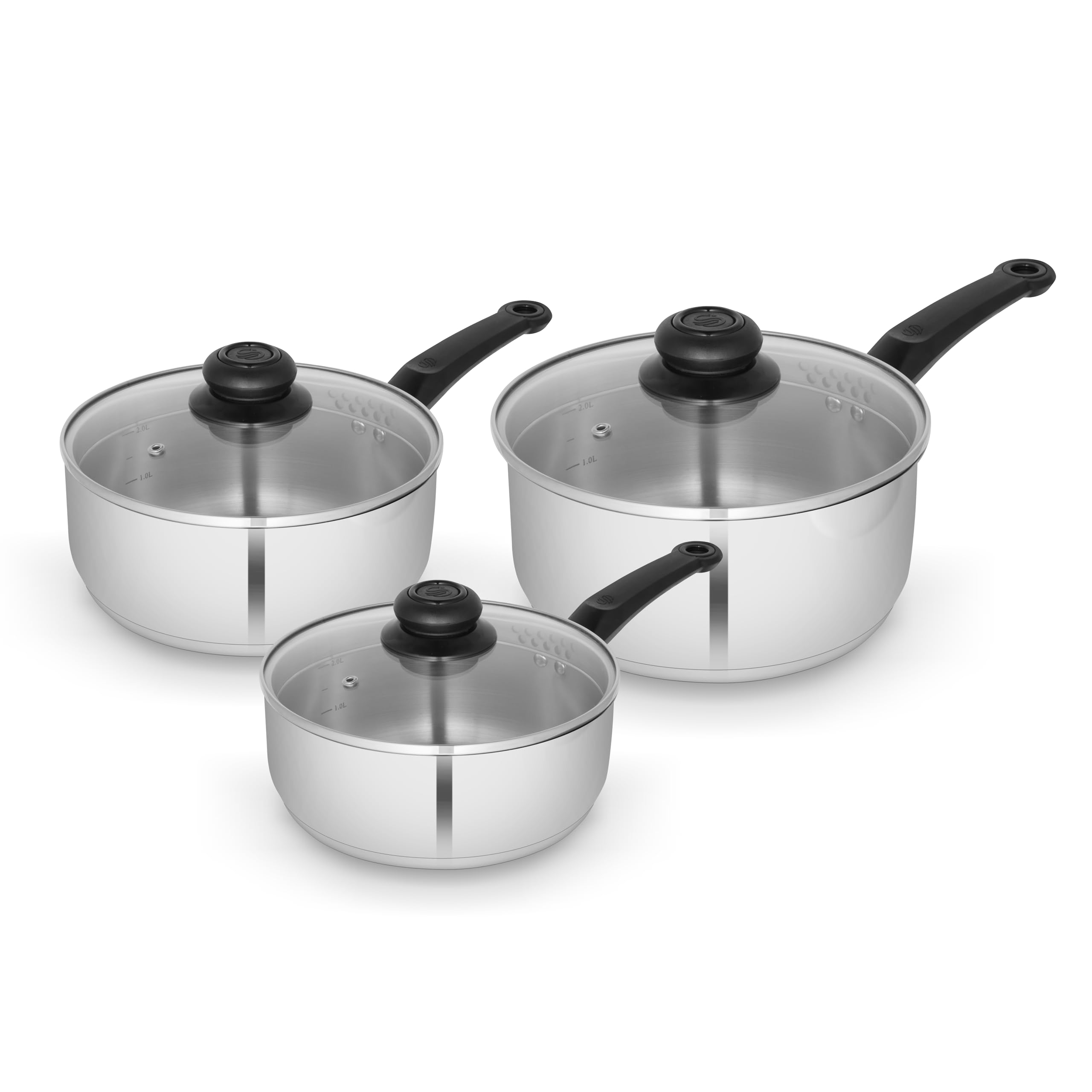 Swan Townhouse 3 Piece Stainless Steel Saucepan Set | 16/18/20cm Sizes | Induction Compatible