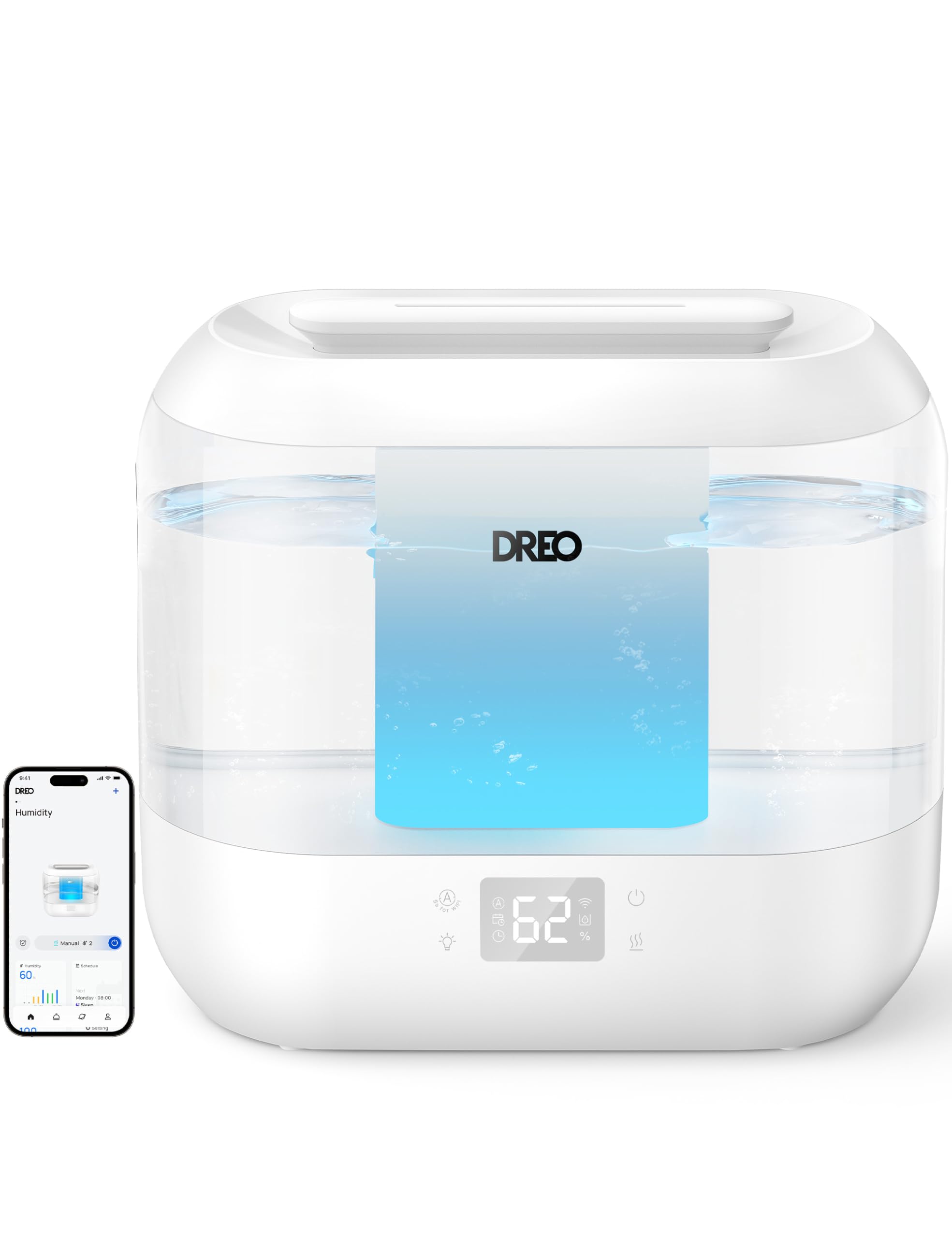 DREO 4L Smart Cool Mist Humidifier for Bedroom Baby | WiFi/Voice Control | 36H Runtime | Quiet 28dB