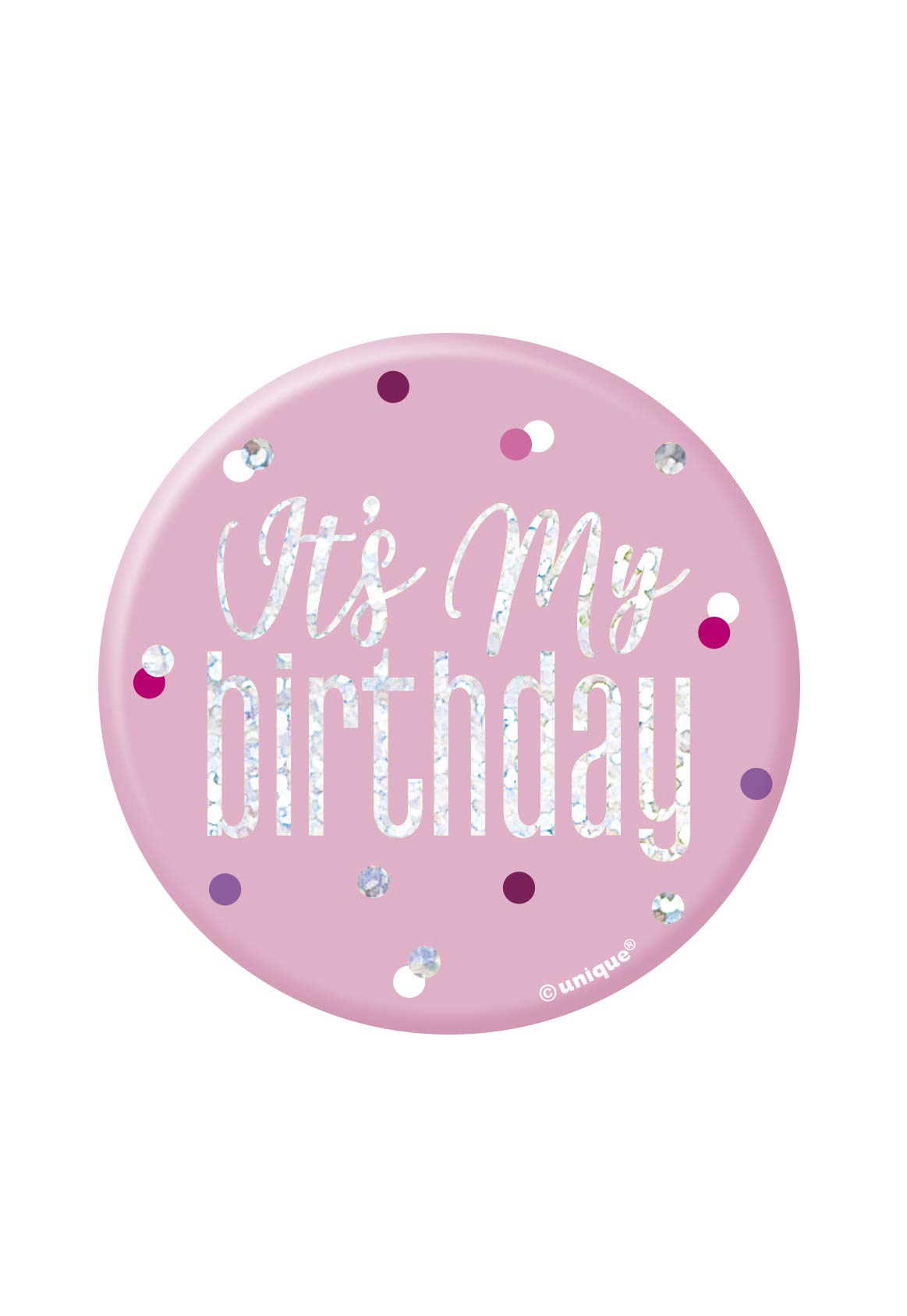 Unique Glitz Pink & Silver Birthday Badge - 'It's My Birthday' Design | Metal | 1 pc