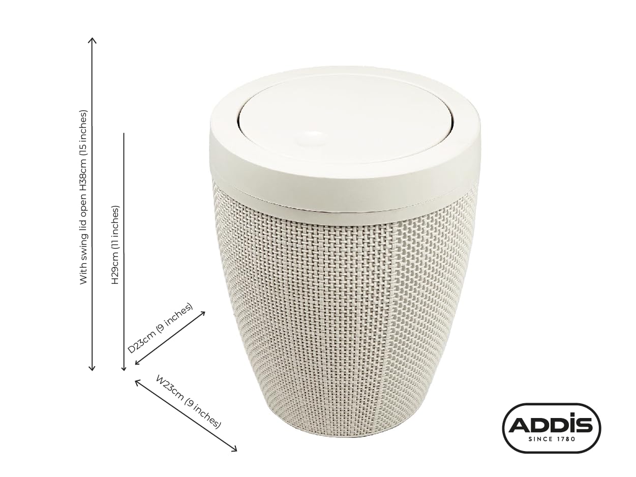 Addis 5L Plastic Bathroom Bin with Swing Lid | Faux Hessian Design | Calico Linen 5