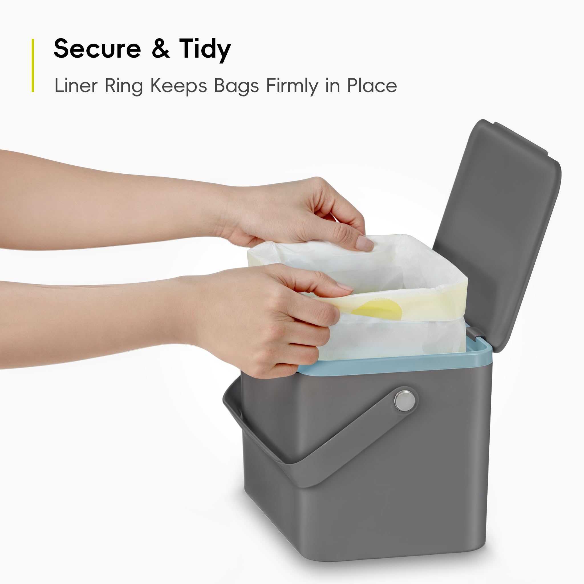EKO Food Waste Compost Bin - Kitchen Countertop Caddy | 4 Litres | Grey ABS Plastic 6