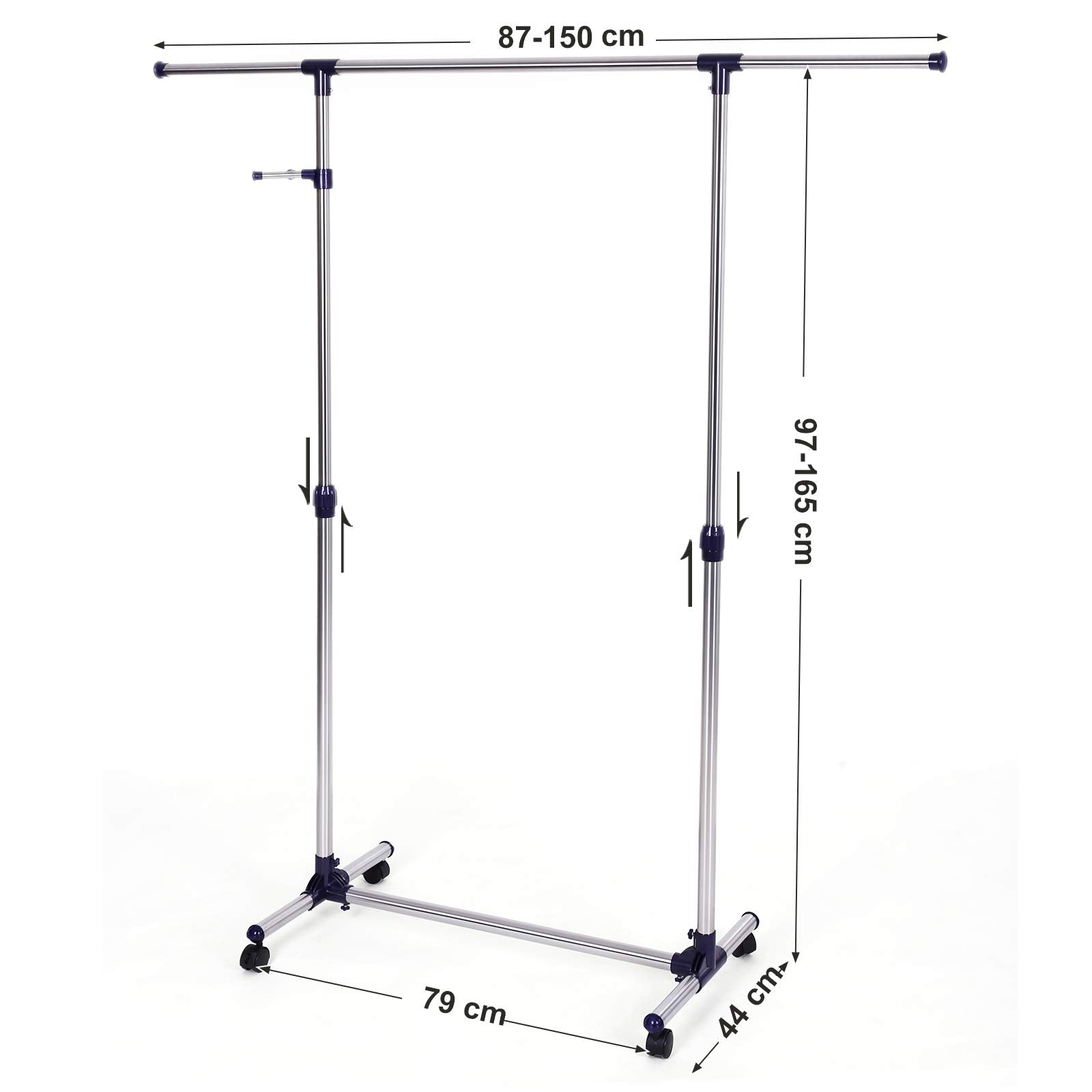 SONGMICS Clothes Rack - Adjustable Height 97-165cm | Expandable Width 87-150cm | Blue Steel 3
