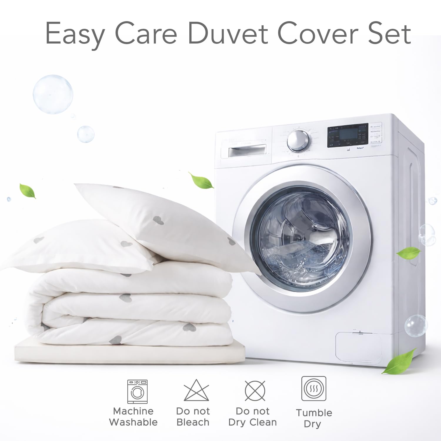 GC GAVENO CAVAILIA Luxury Polycotton Duvet Cover Set with Embroidered Heart | King Size | White/Charcoal 7