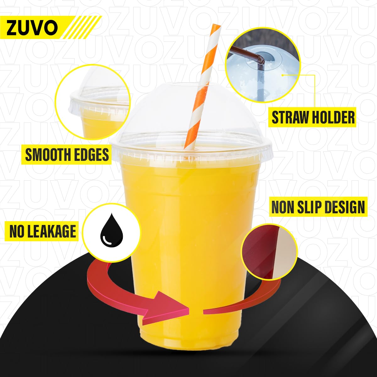 Zuvo Plastic Smoothie Cups with Dome Lids - 16 OZ, 50 Pack | Clear, Reusable, Leak Proof 8