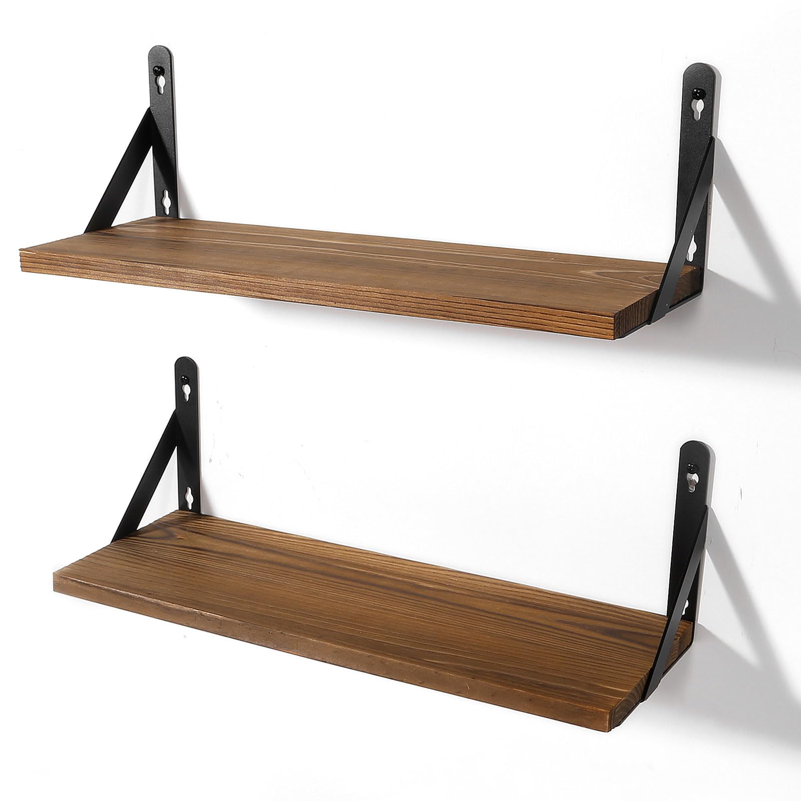 AGM Set of 2 Rustic Dark Wood Wall Mounted Floating Shelves | Max Load 15kg per Shelf 1