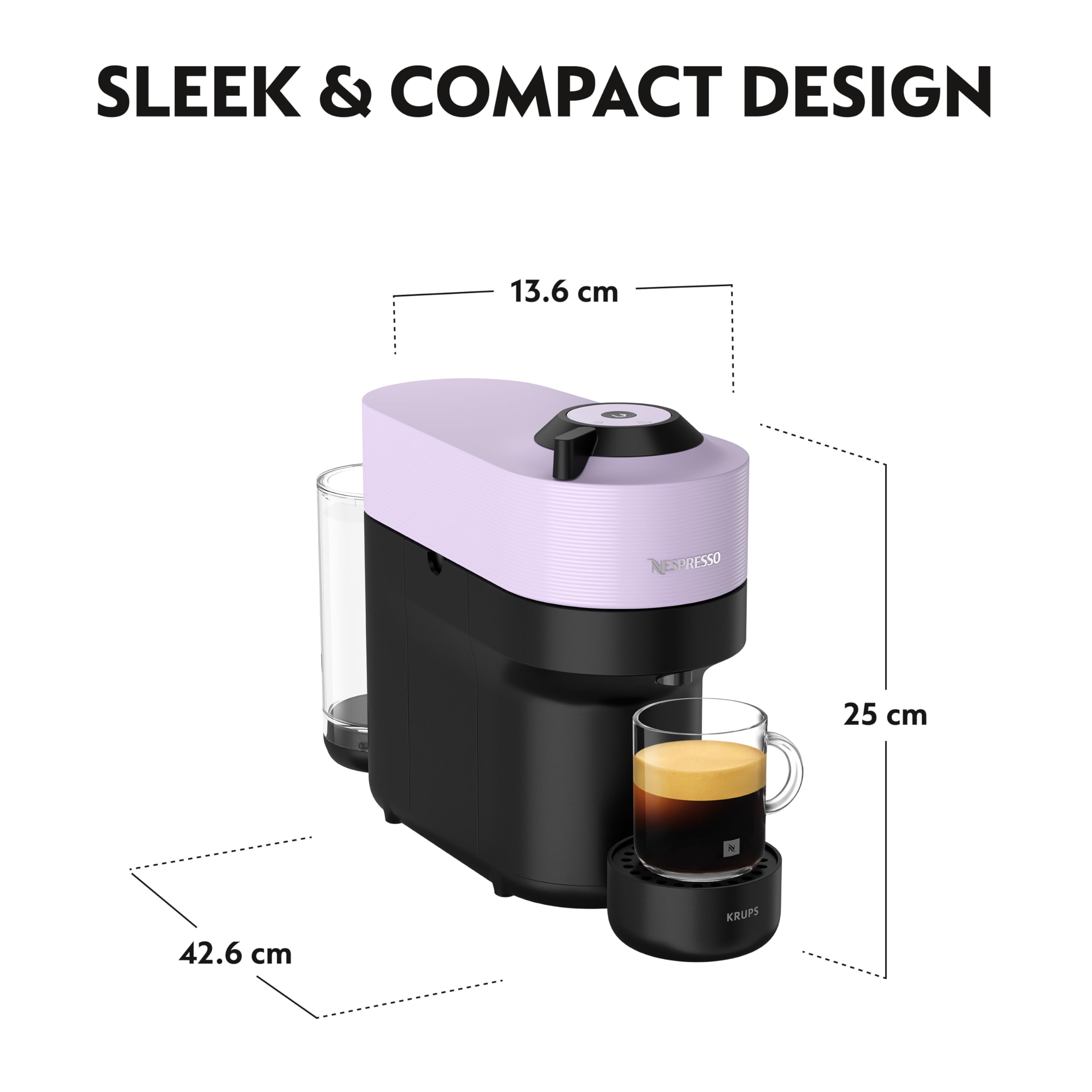 KRUPS Nespresso Vertuo Pop Single Serve Coffee Machine - Lilac | 4 Cup Sizes | Starter Set Incl. 3