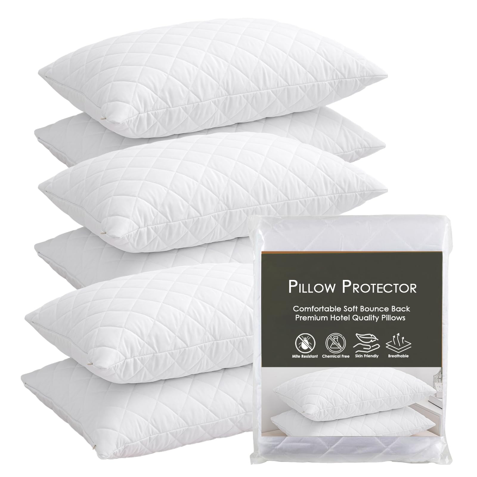Lifestyle comfort ltd Pillow Protectors - 6 Pack Quilted Ultra Soft Anti Allergy | 100% Microfibre 1