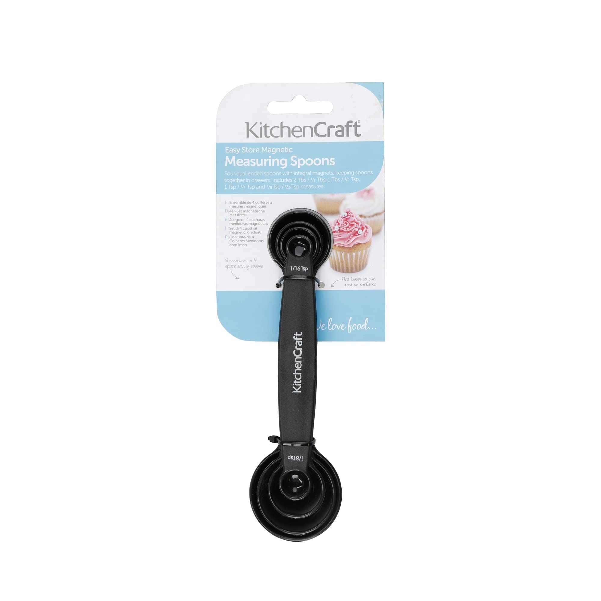 KitchenCraft KCMSPOONSET Set of 4 Nesting Magnetic Measuring Spoons, Black Plastic 2