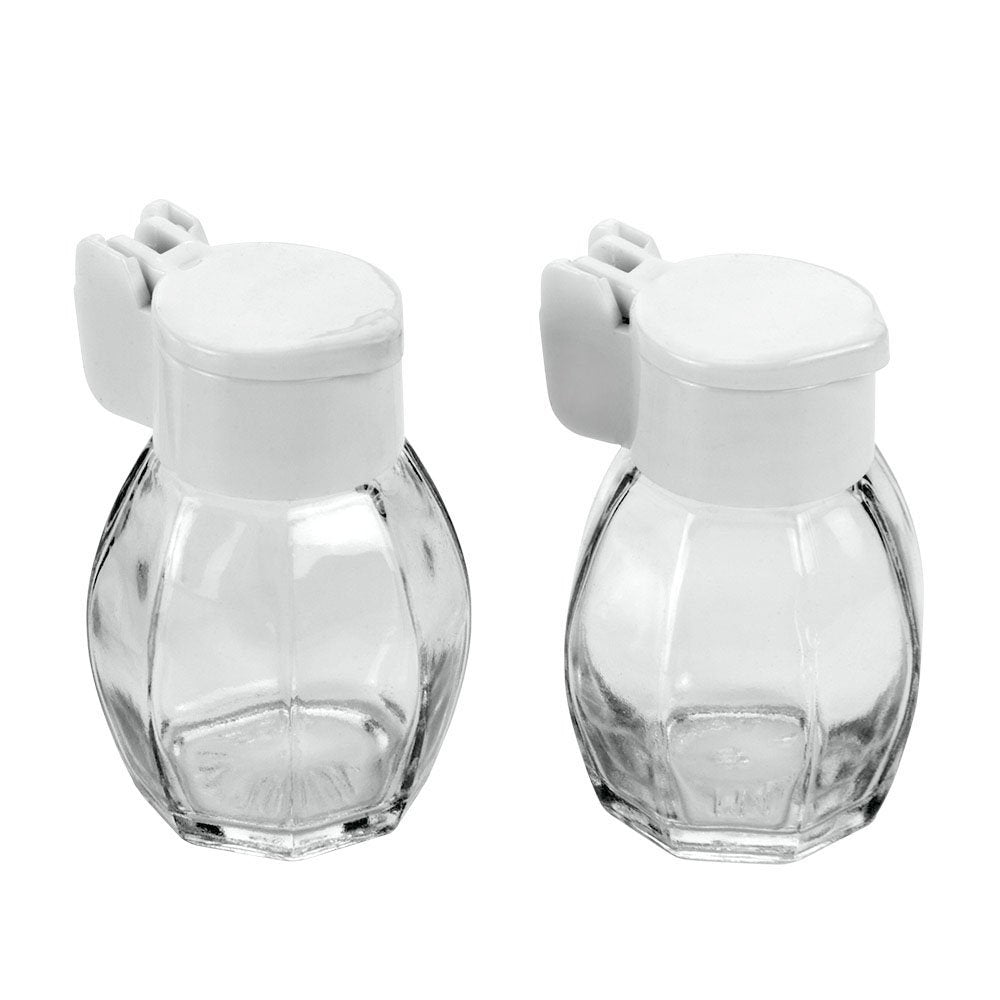 Metaltex Glass Salt and Pepper Shakers Set - 40ml Capacity | Self-Cleaning Lid | White 2
