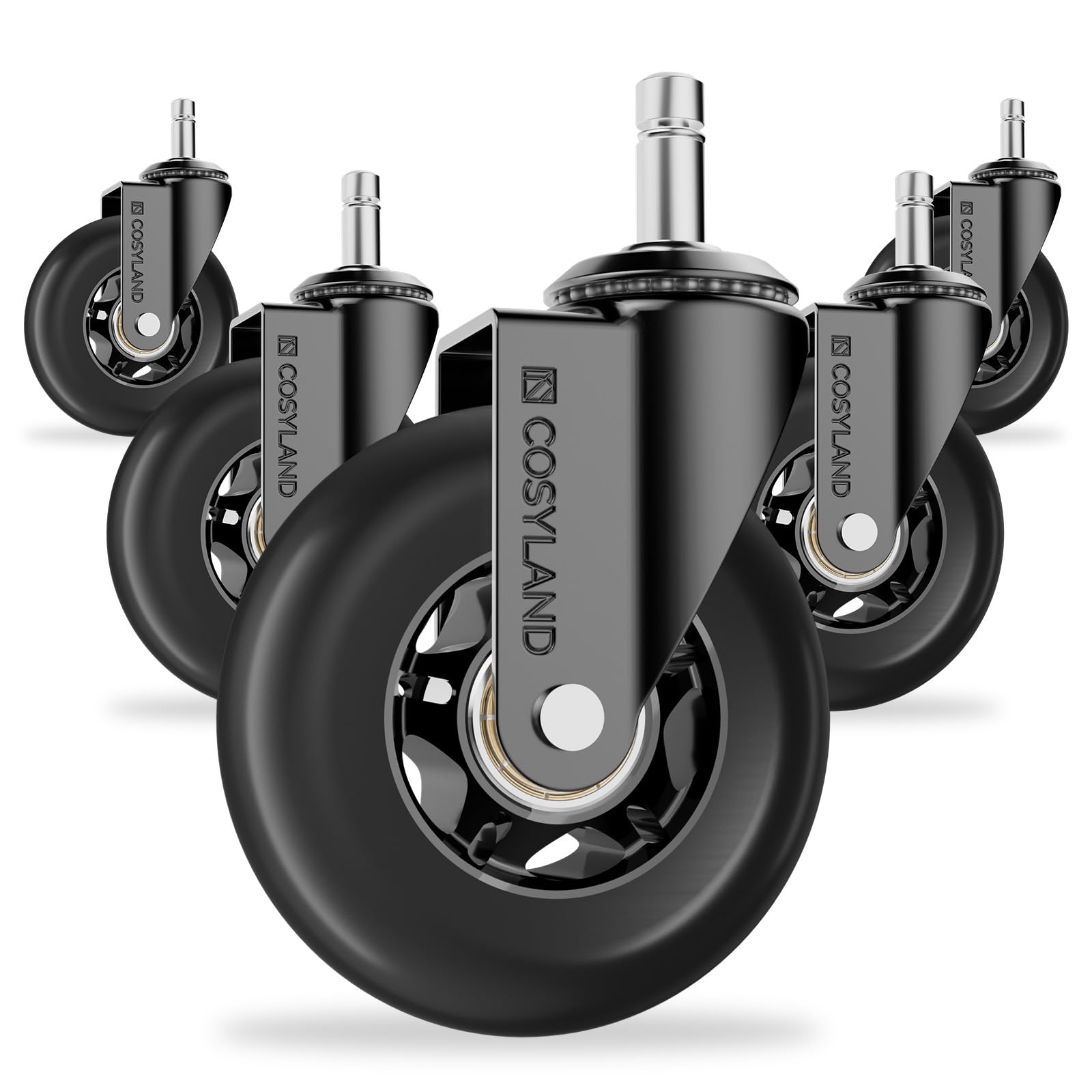 COSYLAND Office Chair Wheels Set of 5 - Heavy-Duty Rubber Roller Blade Castors | 650 lbs Capacity | Universal Stem 1