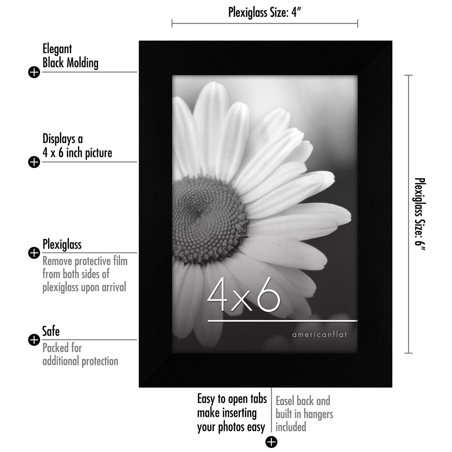 Americanflat 6x4 Photo Frames - Set of 12 Black Gallery Wall Picture Frames | Engineered Wood & Plexiglass 7