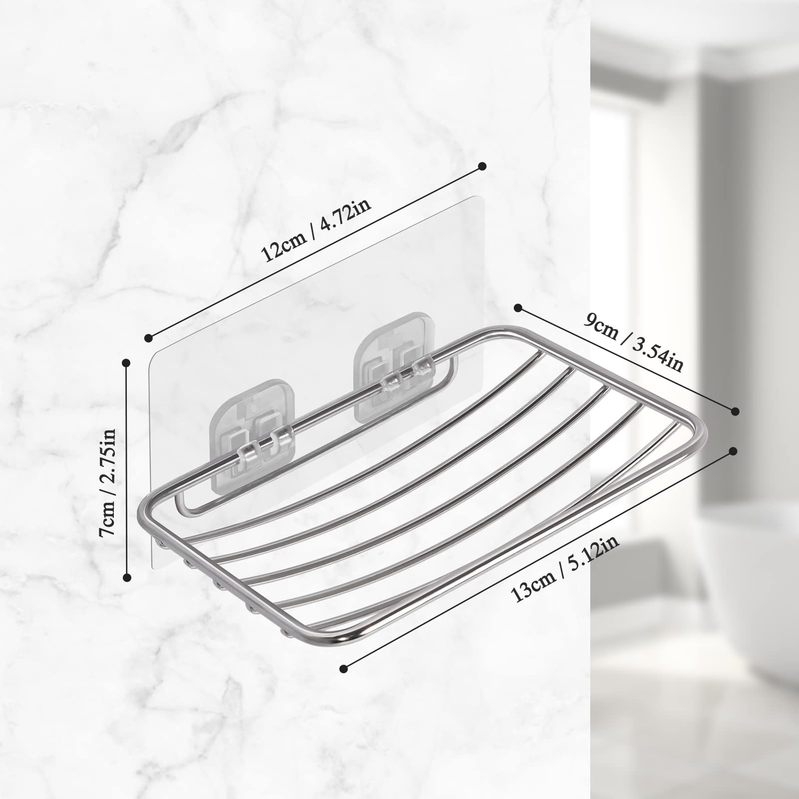 Uten Stainless Steel Soap Dish Holder - Adhesive Mount | Rustproof | 130x90x25mm 5