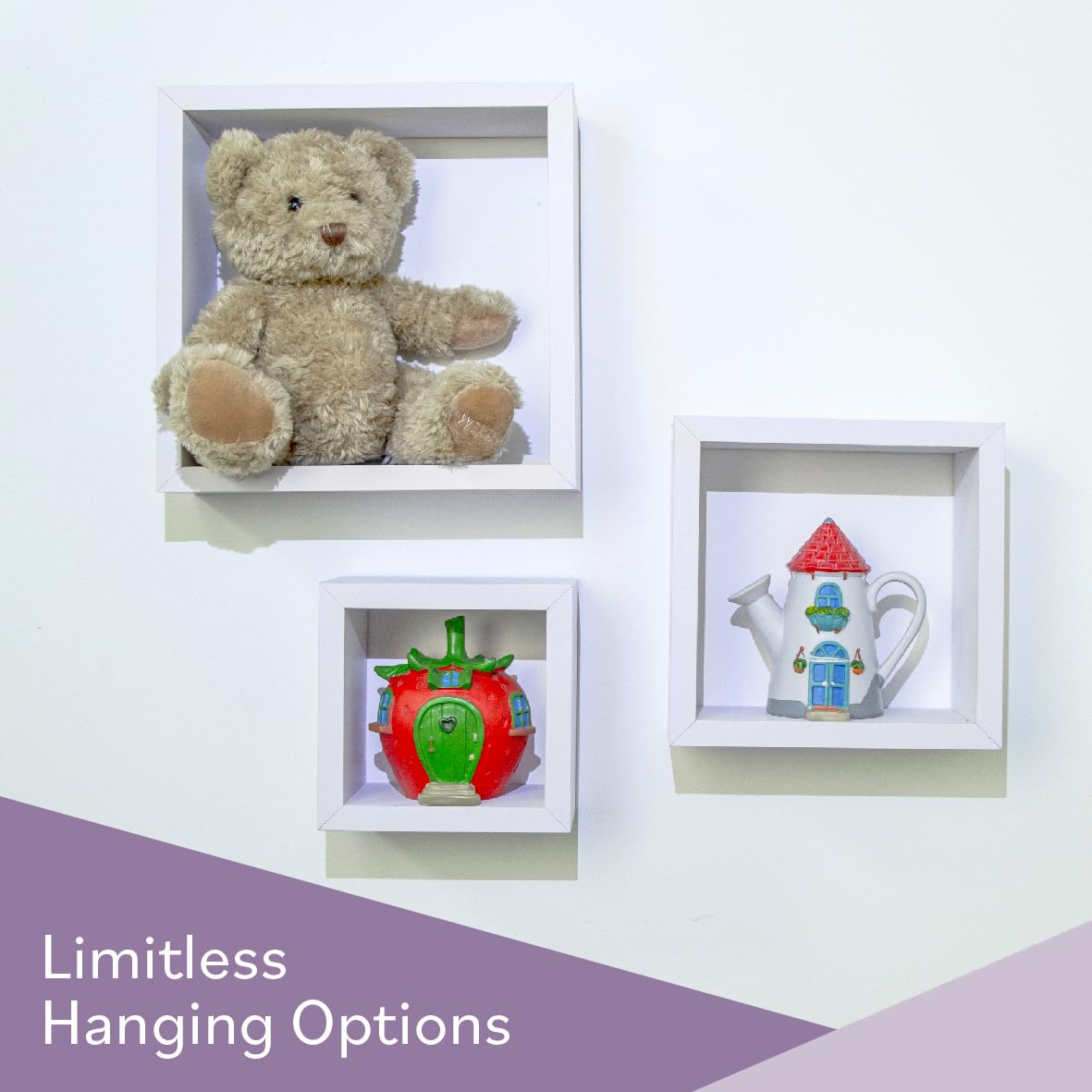 Anika Cube Shaped Floating Shelves - Set of 3 | White Engineered Wood | Max 3kg Load 5