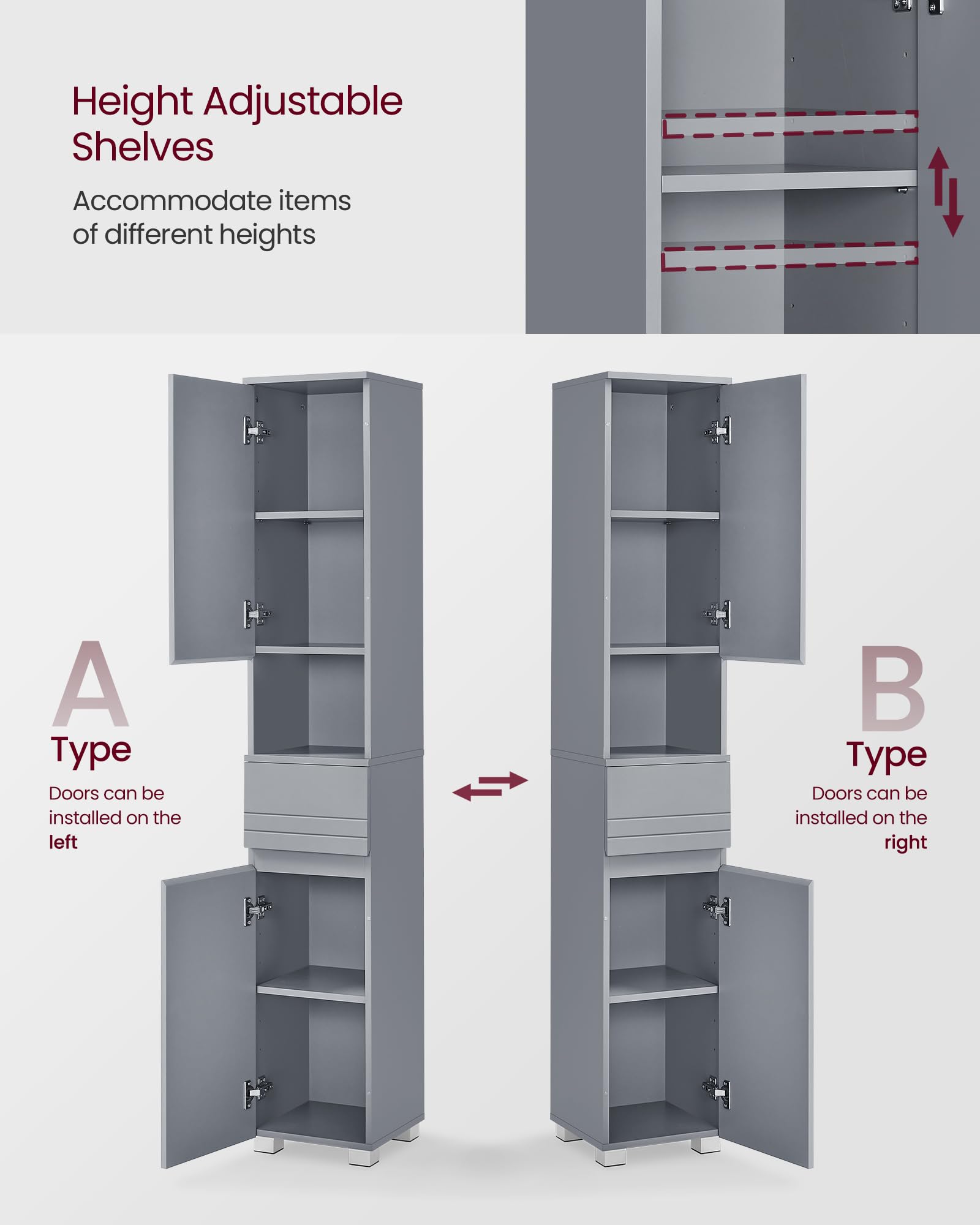 VASAGLE Tall Bathroom Cabinet - Slim Storage | Mystic Grey | 30x30x170 cm 5