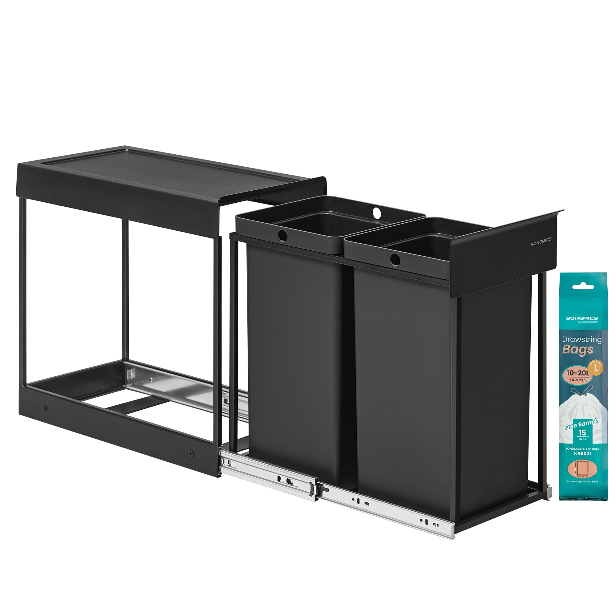 SONGMICS Built-in Kitchen Waste Separation System - 2 Compartments (2 x 15L) | Alloy Steel Frame 1