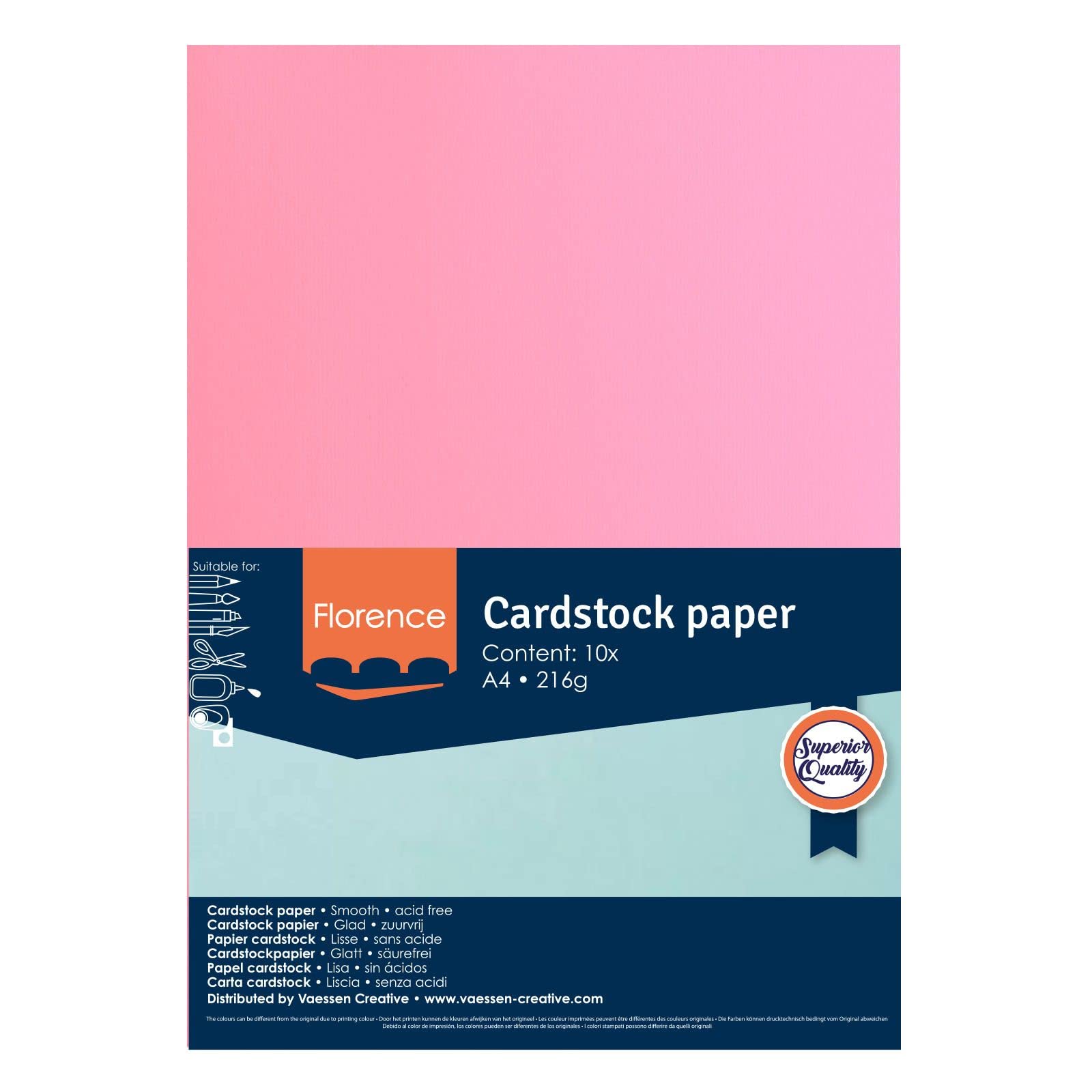 Vaessen Creative Smooth Cardstock - Pink | 216 gsm | A4 Size | 10 Sheets 6