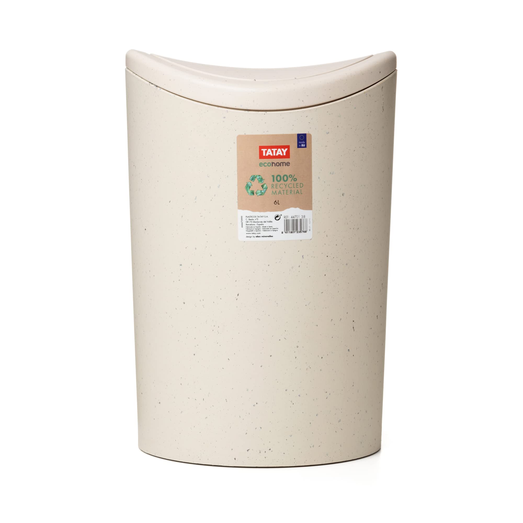 TATAY Bathroom Bin with Swing Lid | 6L Capacity | Beige Polypropylene | Made in Spain 4