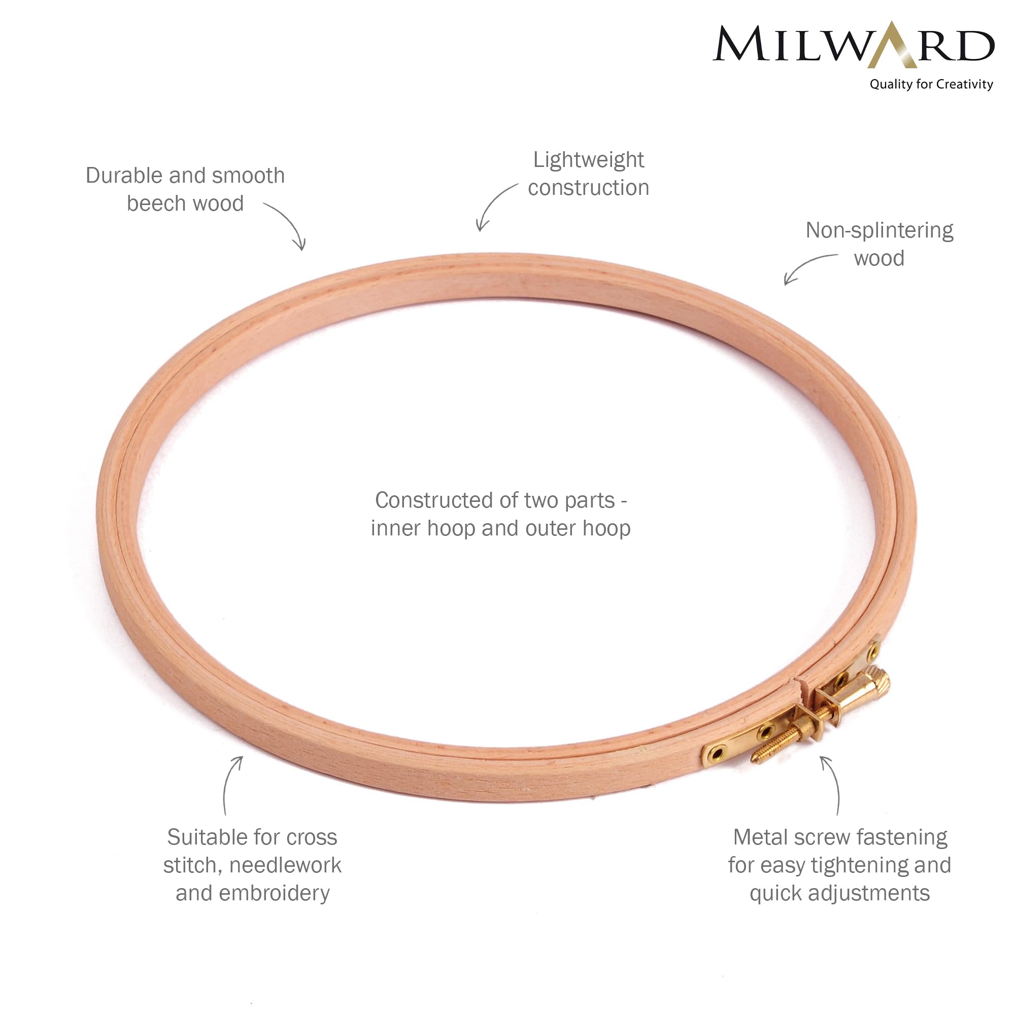 Elbesee Wooden Embroidery Hoop - 7 Inch (17cm) Diameter | Adjustable Metal Screw | Natural Beechwood 2