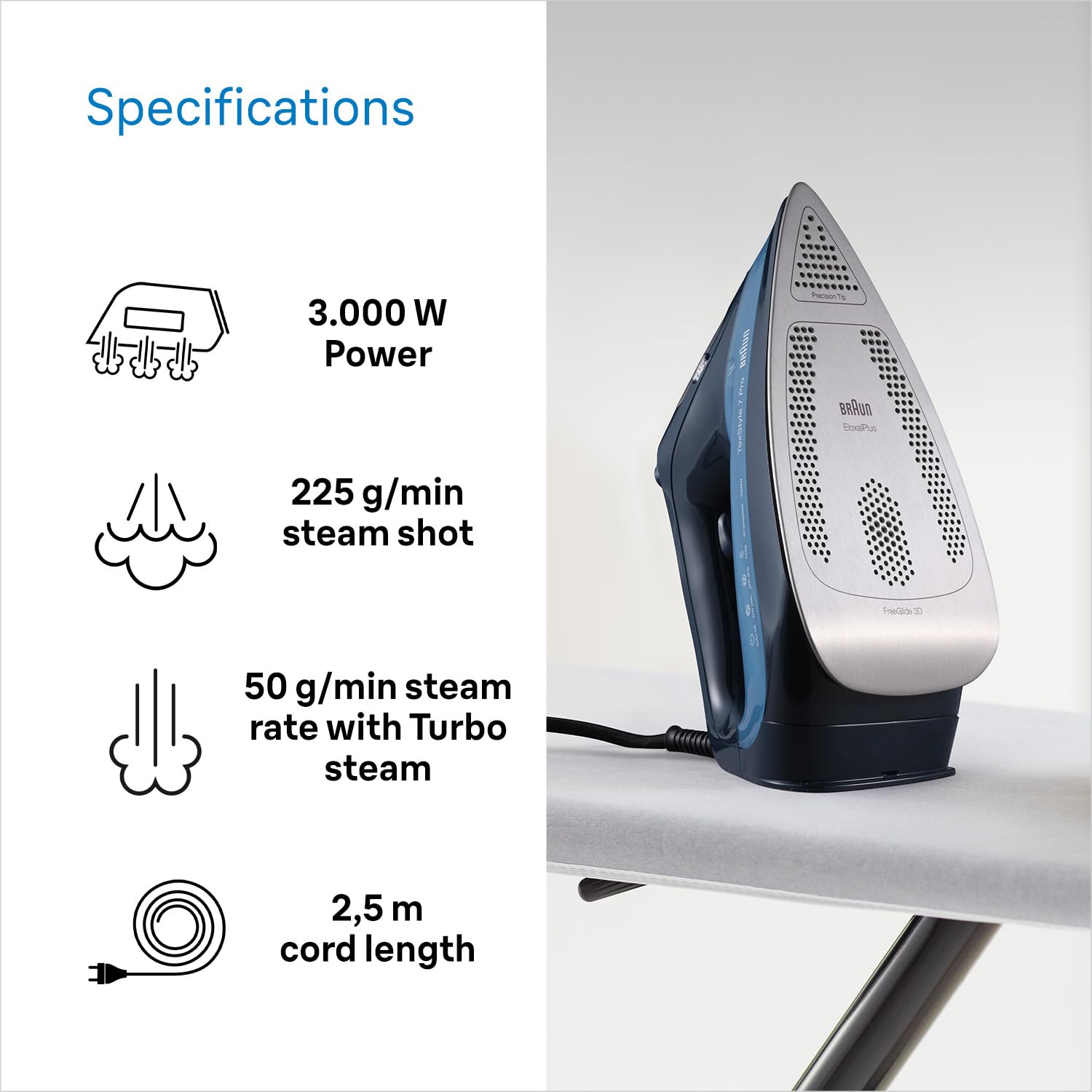Braun TexStyle 7 Pro Steam Iron - FreeGlide 3D EloxalPlus Soleplate | 225 g/min Steam Shot | 300ml Tank 4