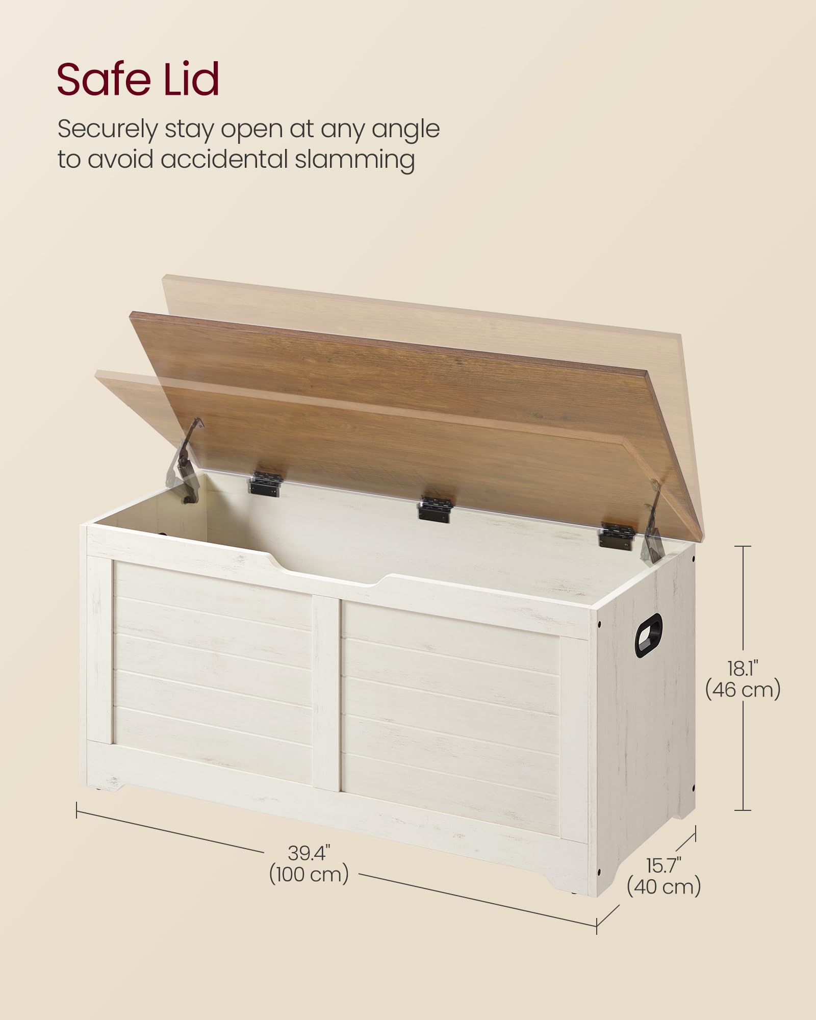 VASAGLE Storage Bench with Lid | Farmhouse Shoe Storage | 100W cm | Rustic White + Honey Brown 3