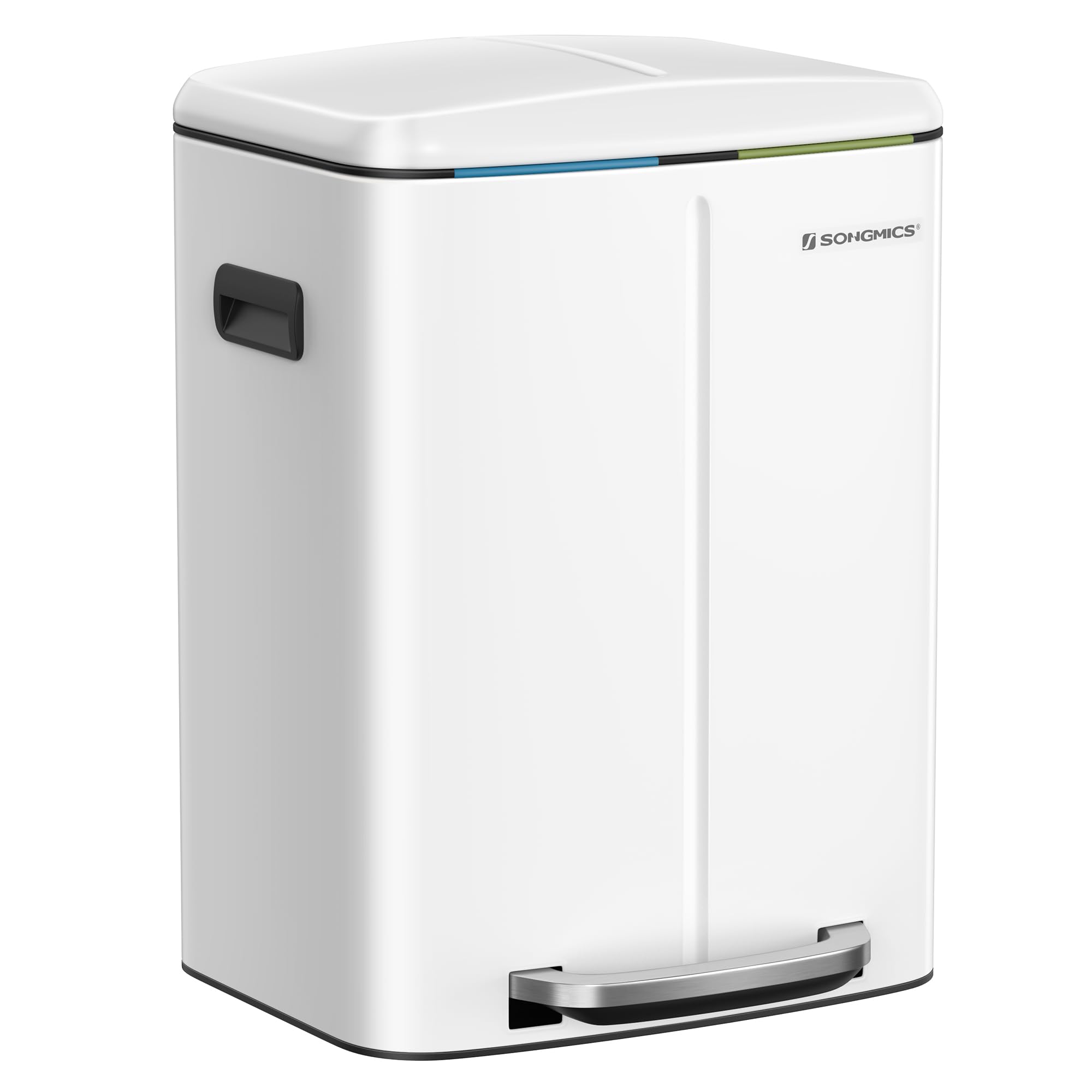SONGMICS Double Rubbish Bin - 2 x 20L Dual Compartment Kitchen Waste Separation System | White Powder Coated Steel