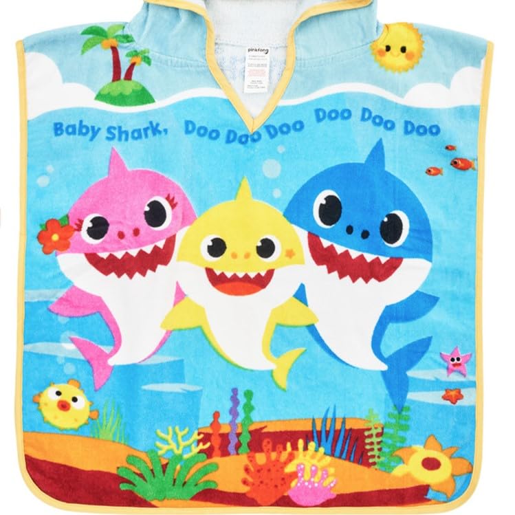 Baby Shark Hooded Poncho Towel - 100% Cotton Terry | 50 x 50cm | Ages 12M+ 5