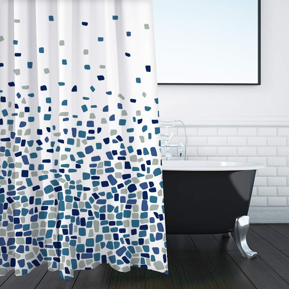 ANSIO Shower Curtain - Mosaic Blue, 180 x 180 cm (71 x 71 Inch) | Mould Resistant, Water Repellent Polyester 1
