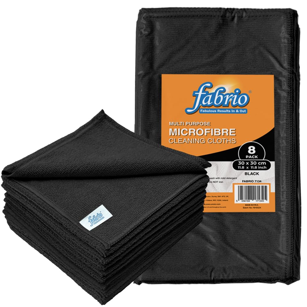 FABRIO Microfiber Cleaning Cloths - 8 Pack, 30x30cm, Ultra-Absorbent, Lint-Free for Kitchen & Car 1