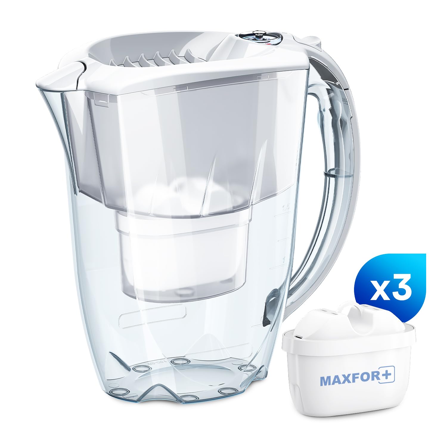 AQUAPHOR Amethyst Water Filter Jug - 2.8L, White | Includes 3 Maxfor+ Cartridges | Reduces Lime & Chlorine