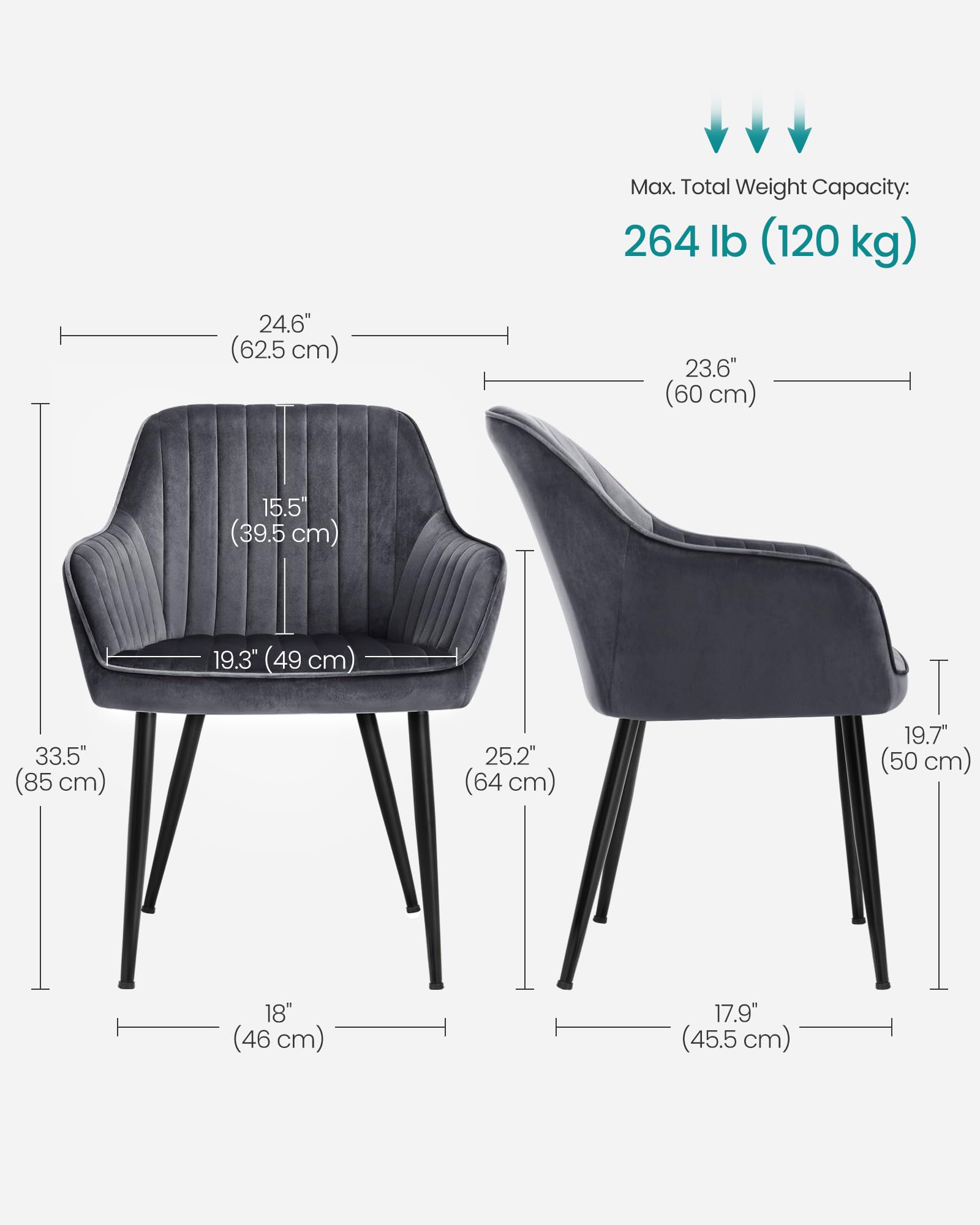 SONGMICS Upholstered Armchair - 49cm Wide Seat | Velvet Upholstery | Supports 110 kg 3