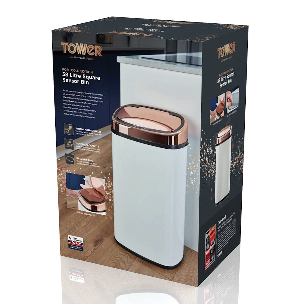 Tower T80904RW Kitchen Bin with Sensor Lid | 58L Capacity | Stainless Steel 5