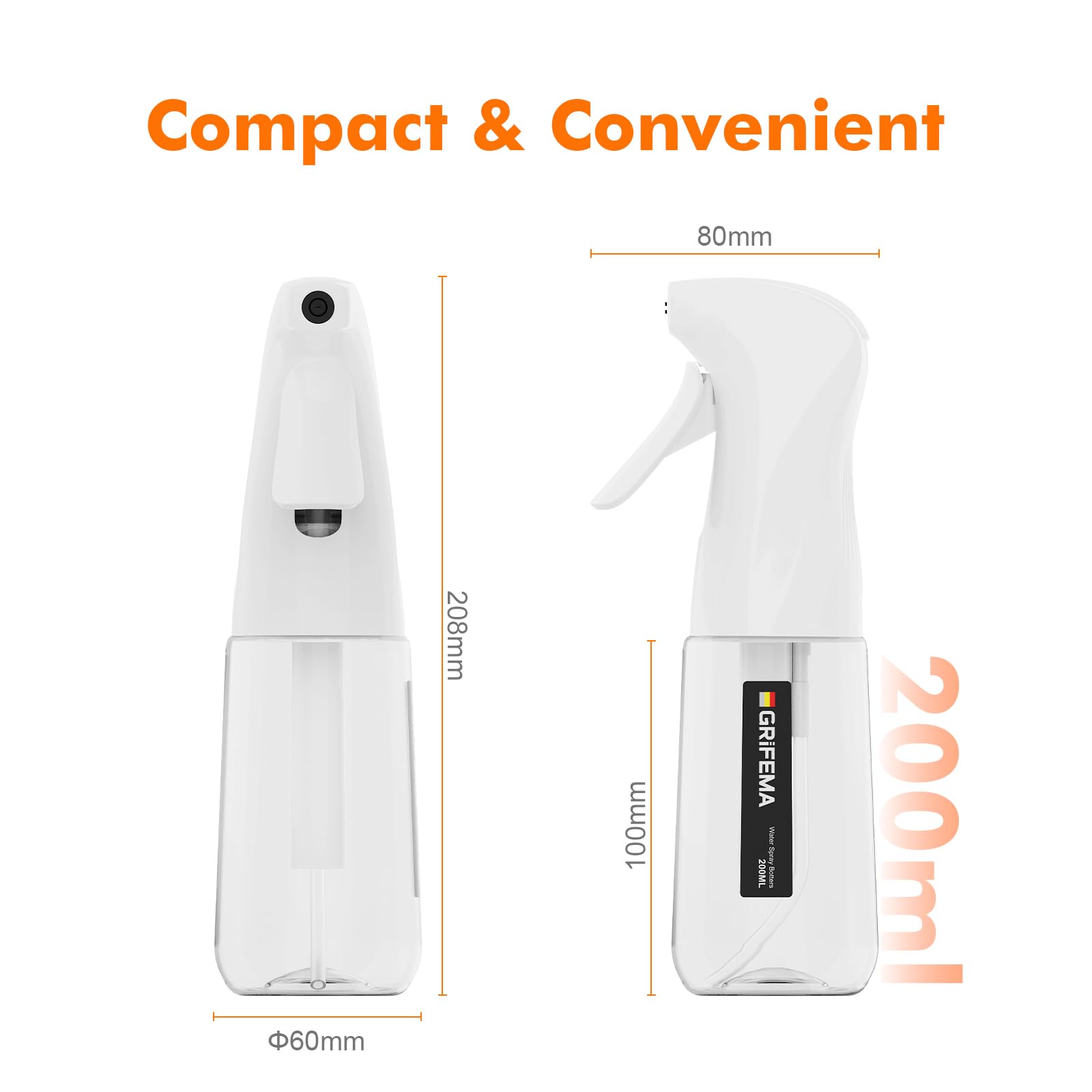GRIFEMA 200ml White Spray Bottle - Fine Mist Sprayer for Hair, Face, Plants | Leak Proof 8