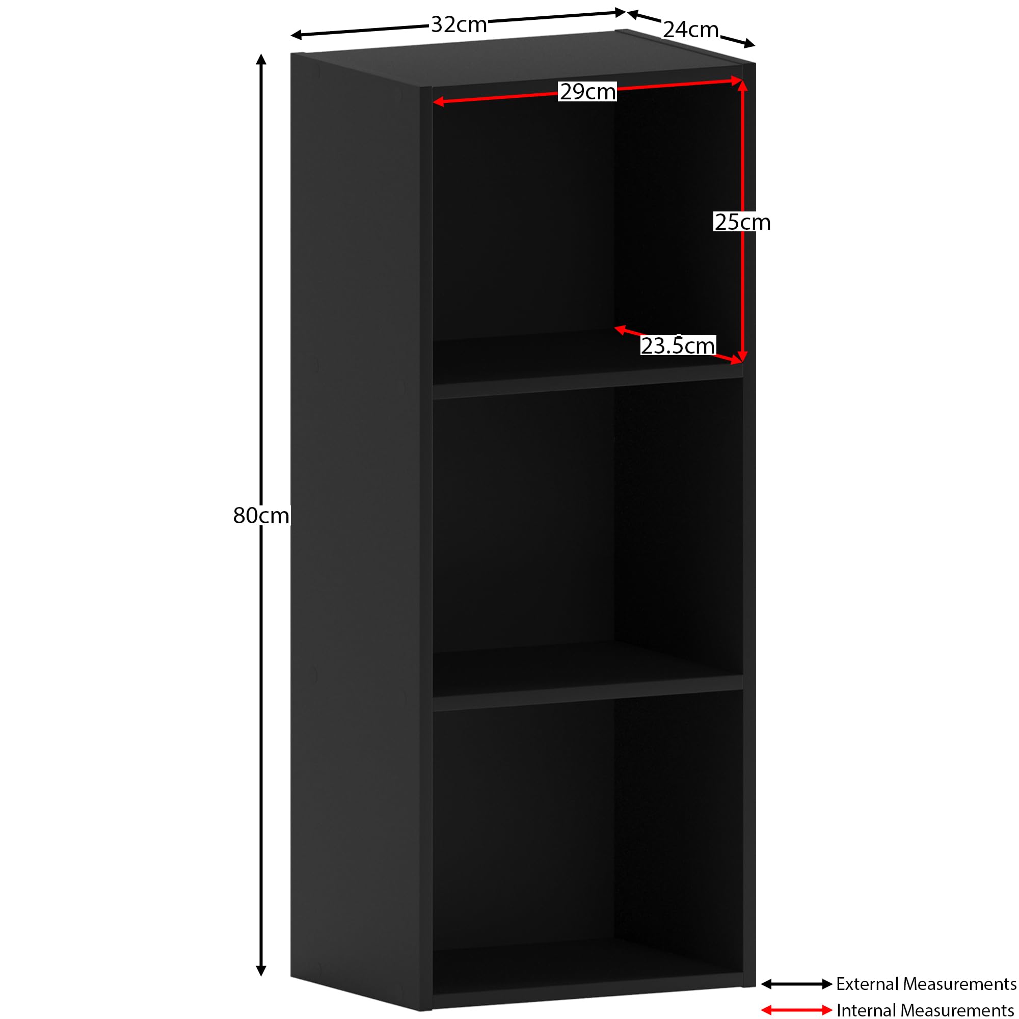 Vida Designs Oxford 3 Tier Cube Bookcase - Black Engineered Wood Storage | H 80 x W 32 x D 24 cm 3