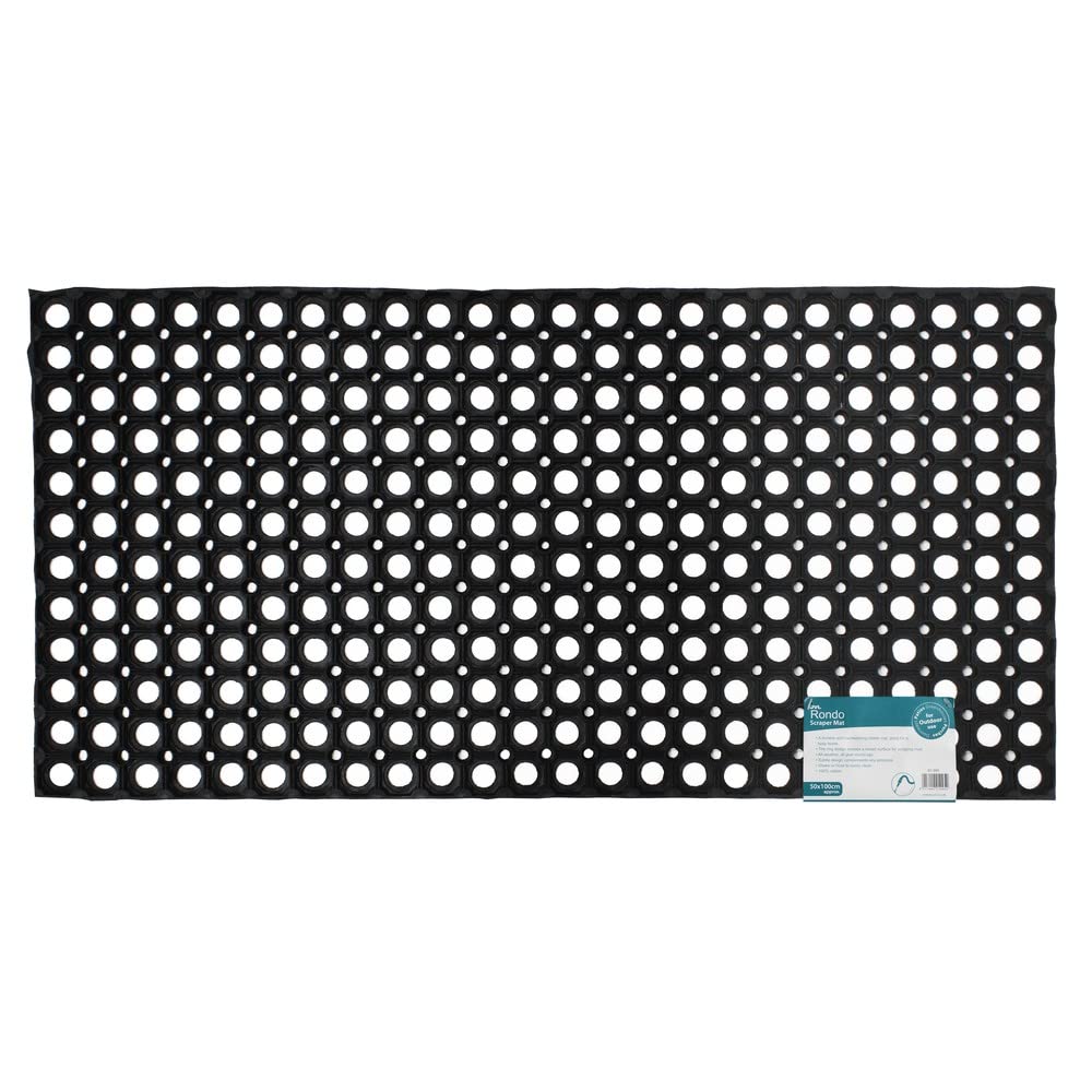 JVL Rondo Heavy Duty Outdoor Rubber Ring Doormat - Black, 50 x 100 cm