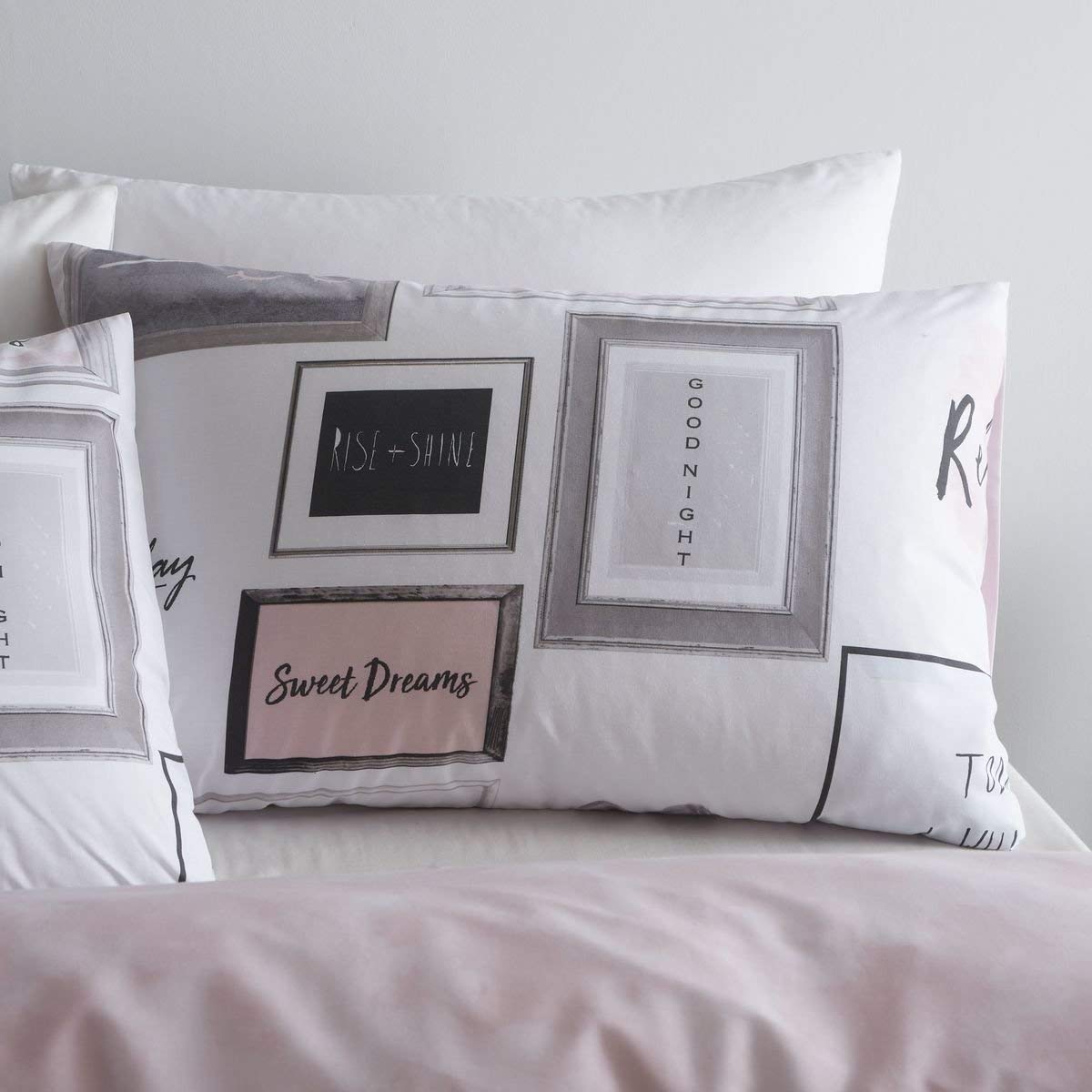 Catherine Lansfield Sleep Dreams Reversible Single Duvet Cover Set with Pillowcase, Blush Pink 4
