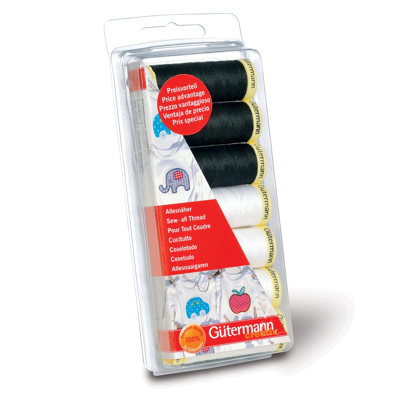 Gütermann Sew-All Polyester Thread Set - Black & White | 7 x 100m Reels 1