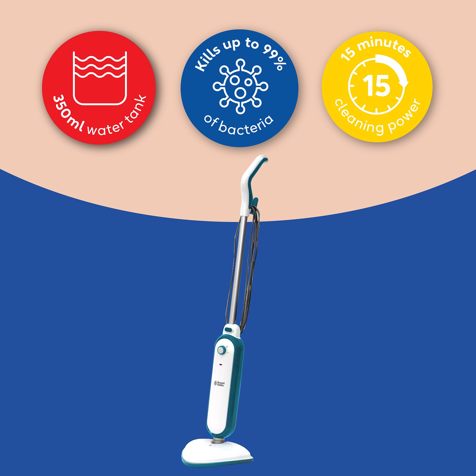 Russell Hobbs Upright Steam Mop - 1.4kW Power | 380ml Tank | Kills 99.9% Bacteria 3