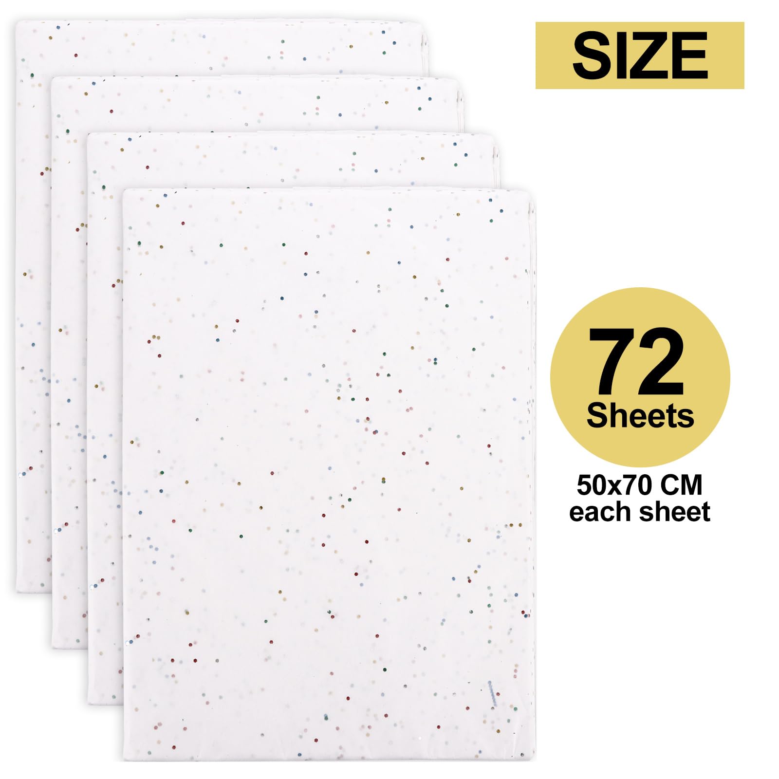 ASelected 72 Sheets White Glitter Tissue Paper for Gift Wrapping | 50x70 CM Sheets | Reusable Material 2