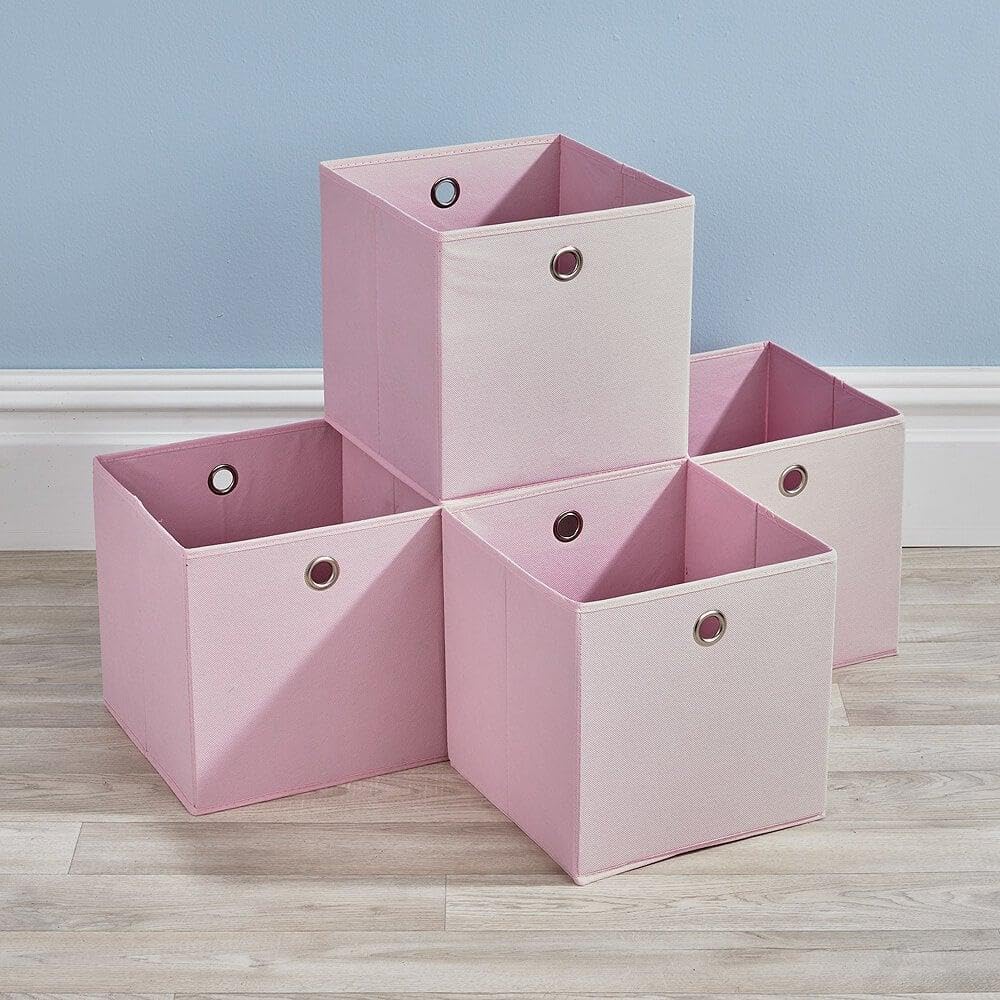 Home Source Cube Storage Boxes - Collapsible Canvas Bins | 4 Piece Set | Pink 3