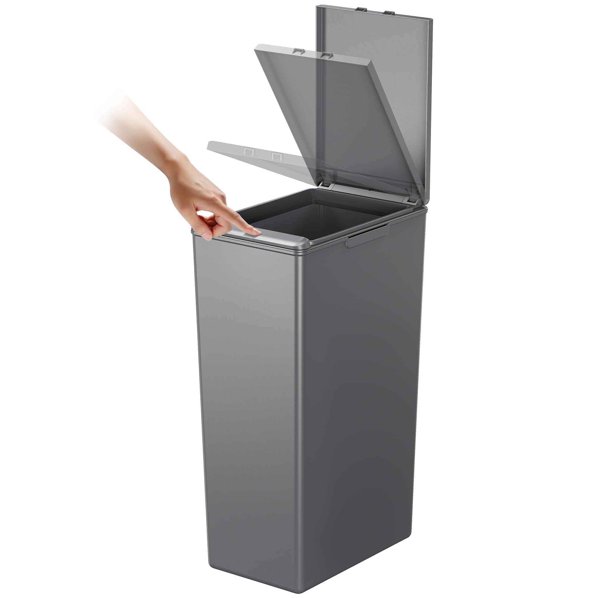EKO Morandi 40L Kitchen Recycling Bin with Touch-Top Lid | Slim Plastic | Dark Grey 1