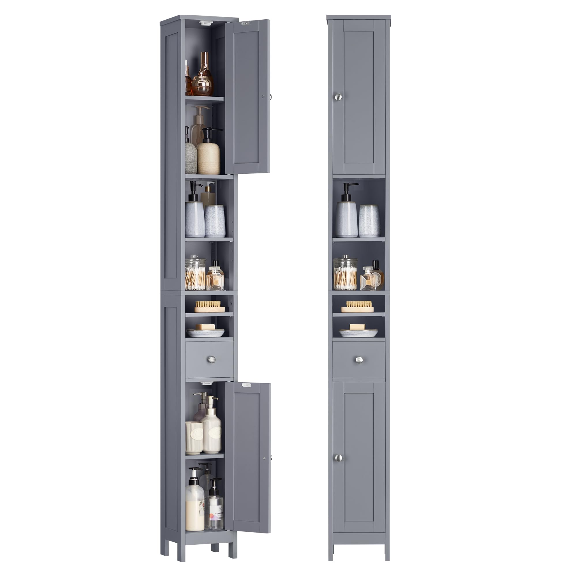 VASAGLE Tall Bathroom Cabinet - Slim Freestanding Storage | Dove Grey | 180 cm Height 1