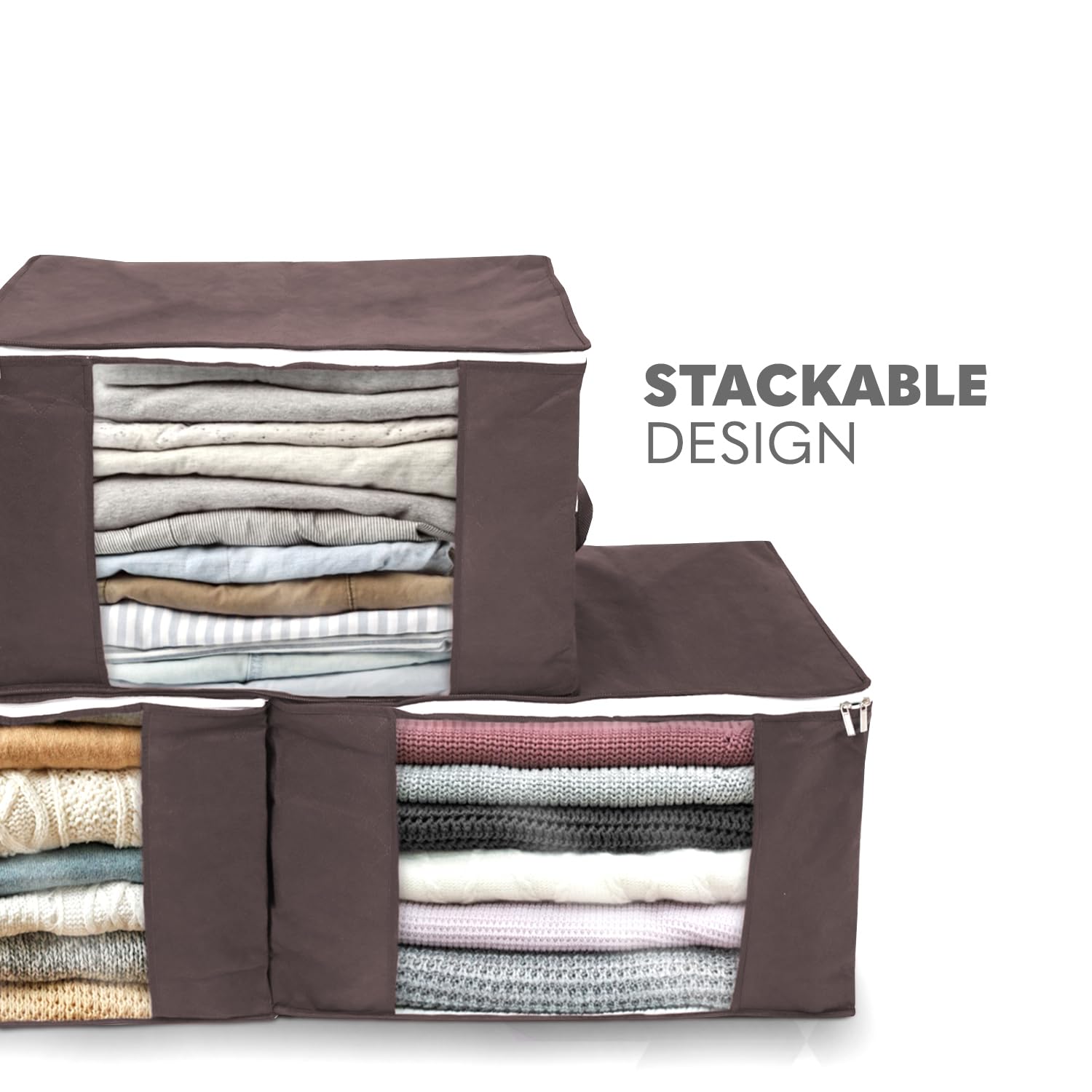 delka 90L Fabric Under-Bed Storage Bags with Lids | Foldable | Brown | Set of 3 5