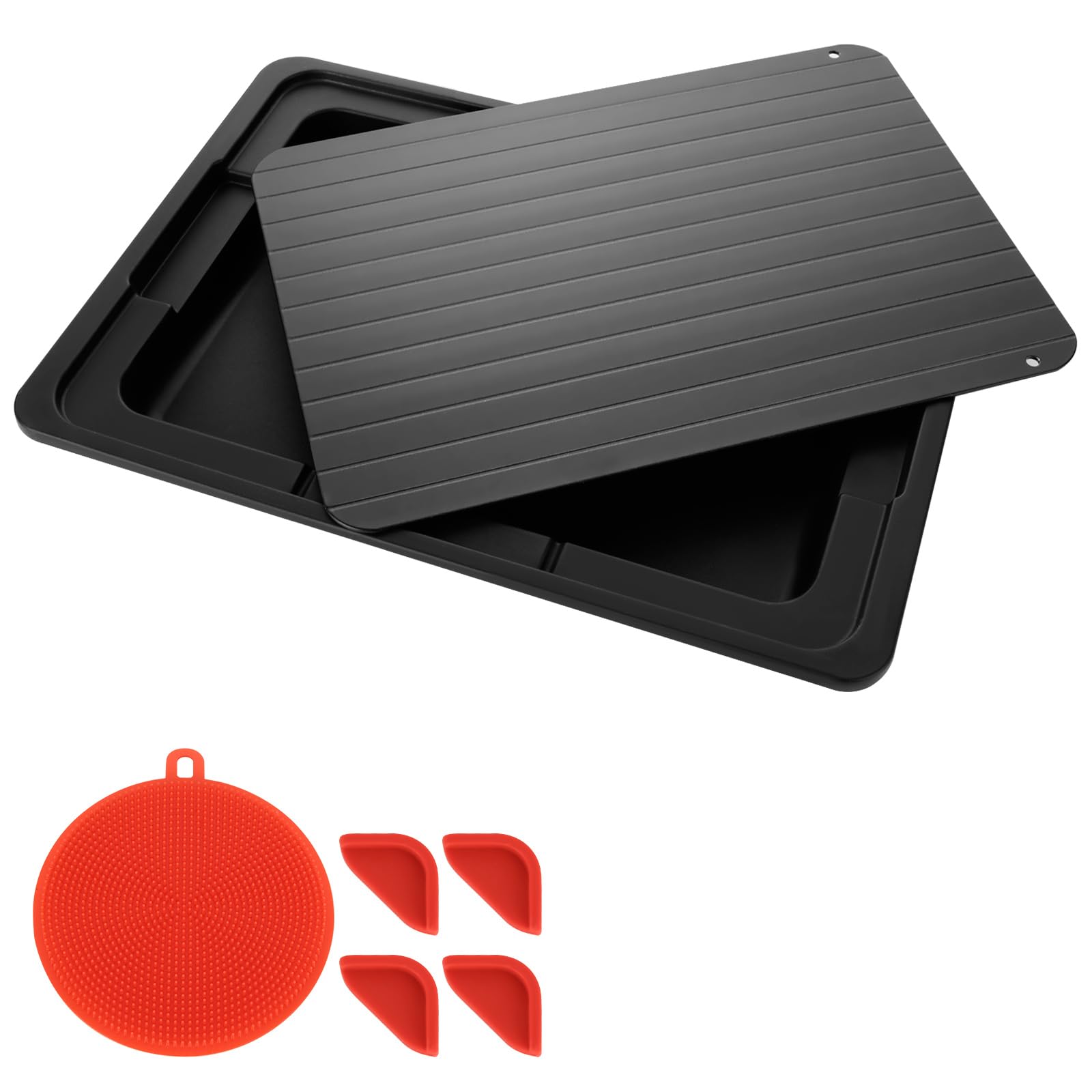 ASelected Fast Thaw Defrosting Tray - Quick Melt Plate with Drip Tray & Silicone Brush | 295 x 205 x 2 MM 1