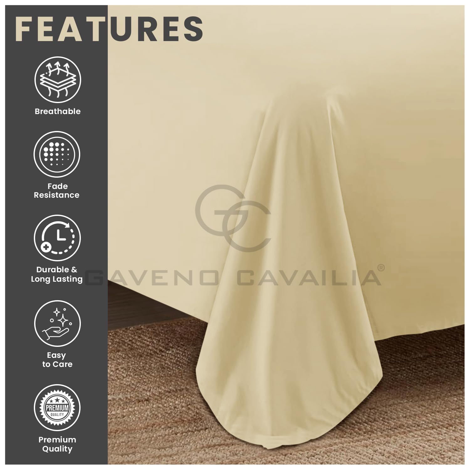 GC GAVENO CAVAILIA Plain Dyed Diamond Flat Sheet | Double Size | Cream | 50% Cotton 50% Polyester 2